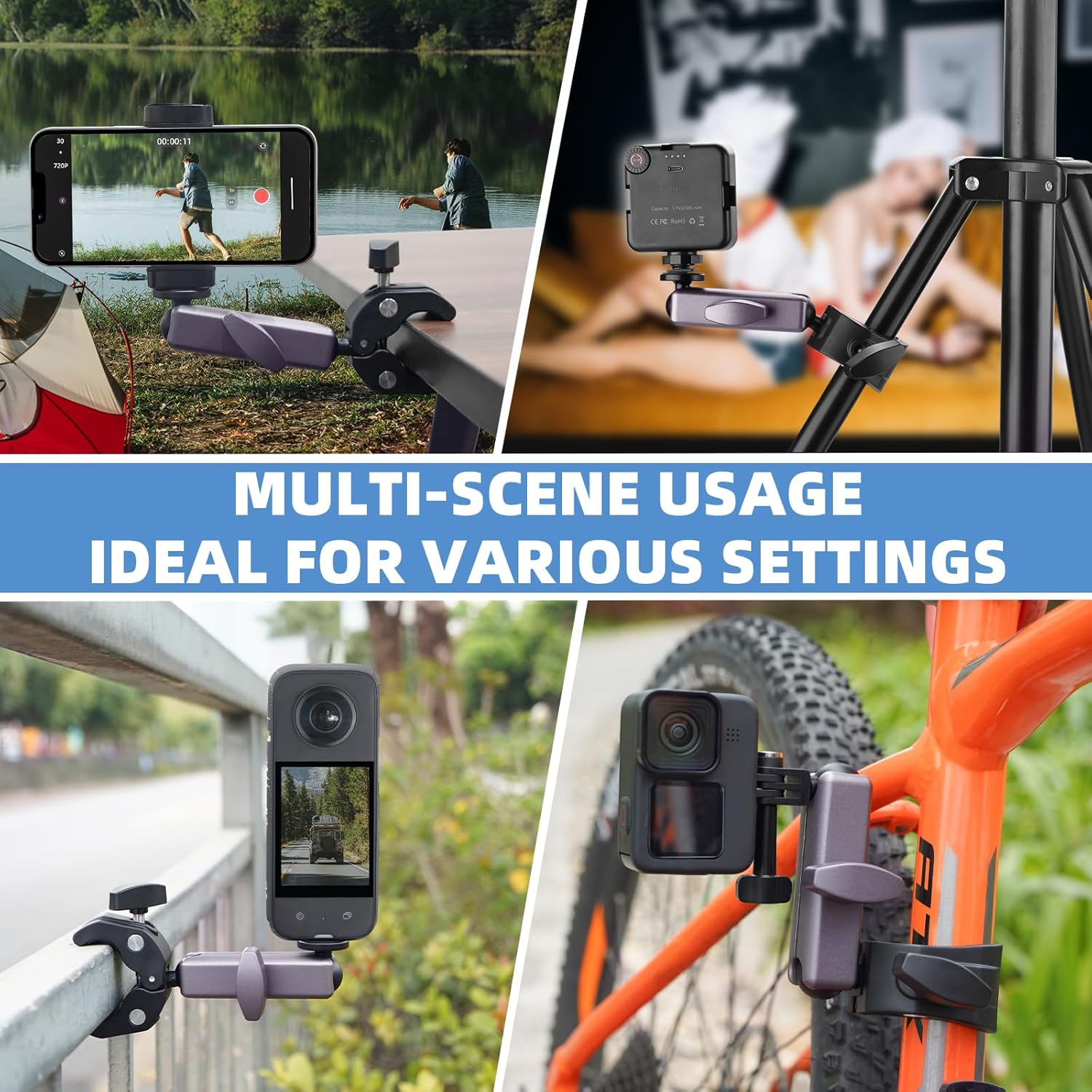 BRDRC Pocket 3 Camera Bike Mount Clamp Motorcycle Handle Holder Aluminum for Insta360 X5 X4 X3 Ace Pro Go 3S, for DJI Osmo Pocket 3 2 Mobile 7P Action 5 Pro 4 3, for Gopro Max Hero Mini Accessories image number 6