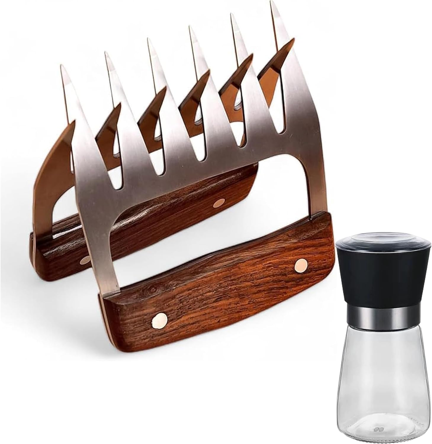 1 Pair Meat Shredder Claws,Bbq Pork Shredder,Walnut Wood Handle with 304 Stainless Steel Forks,Large Rivets,Best for Shredding,Pulling, Lifting, Serving,Chicken with 180Ml Professional Pepper Grinder image number 3