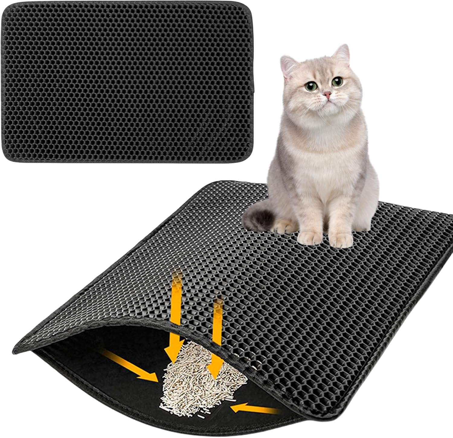 Cat Litter Tray Mat, Cat Mat 90 X 60 Cm, Cat Litter Mat, Waterproof Cat Litter Tray Mat, Double Layer Design, Honeycomb, Cat Litter Tray Mat, Easy to Clean for Cats Dogs image number 2