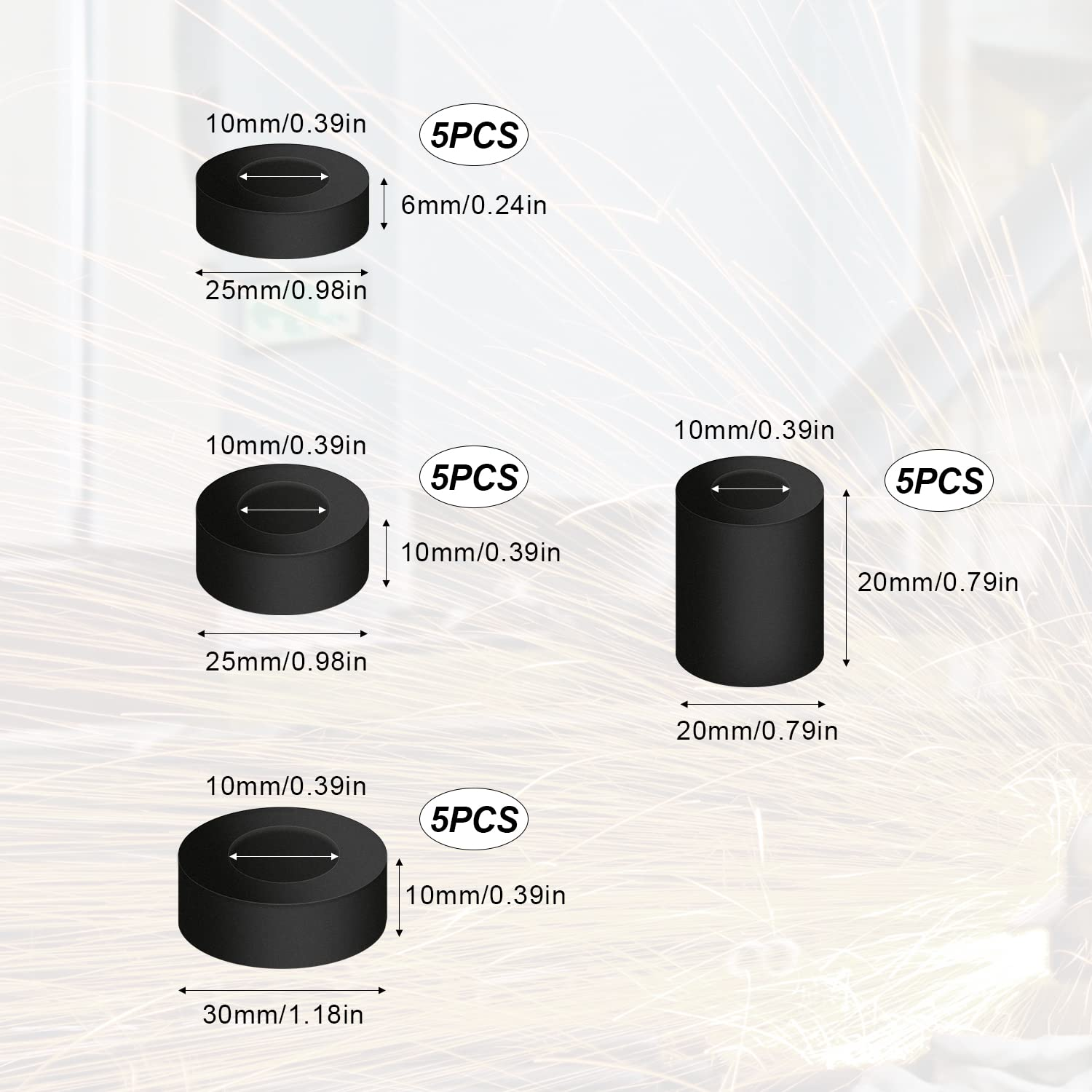 AIEX 20 Pieces round Rubber Grommet, 4 Sizes Rubber Flat Washers Assortment Multifunction Black Flat Rubber Rings Assortment for Home Car Accessories image number 3