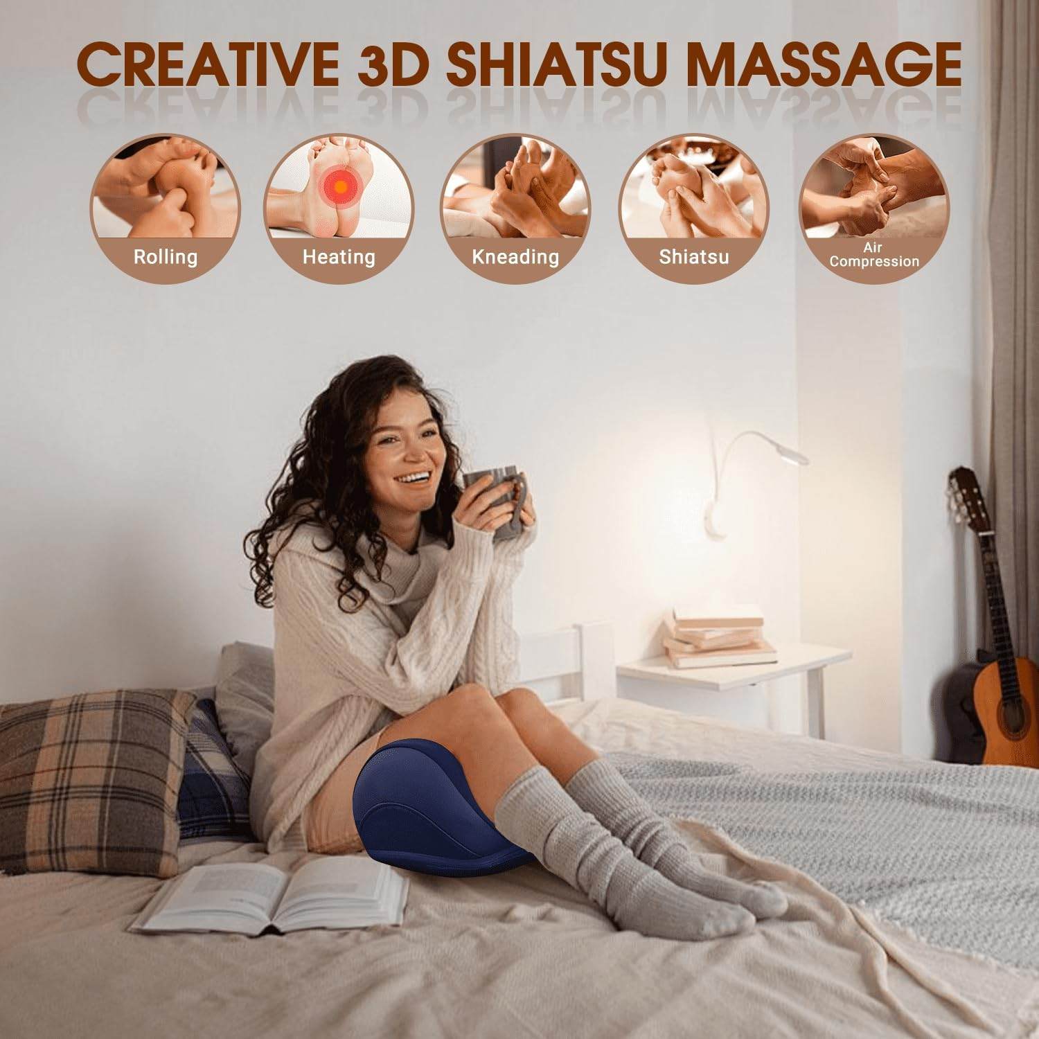 Cyperever Foot Massager with Heat,Foot and Calf Massager with Heat, Remote Control, Deep Kneading, Vibration, Compression Leg Massager for Home and Office Use Mothers Day Gift (Blue) image number 3