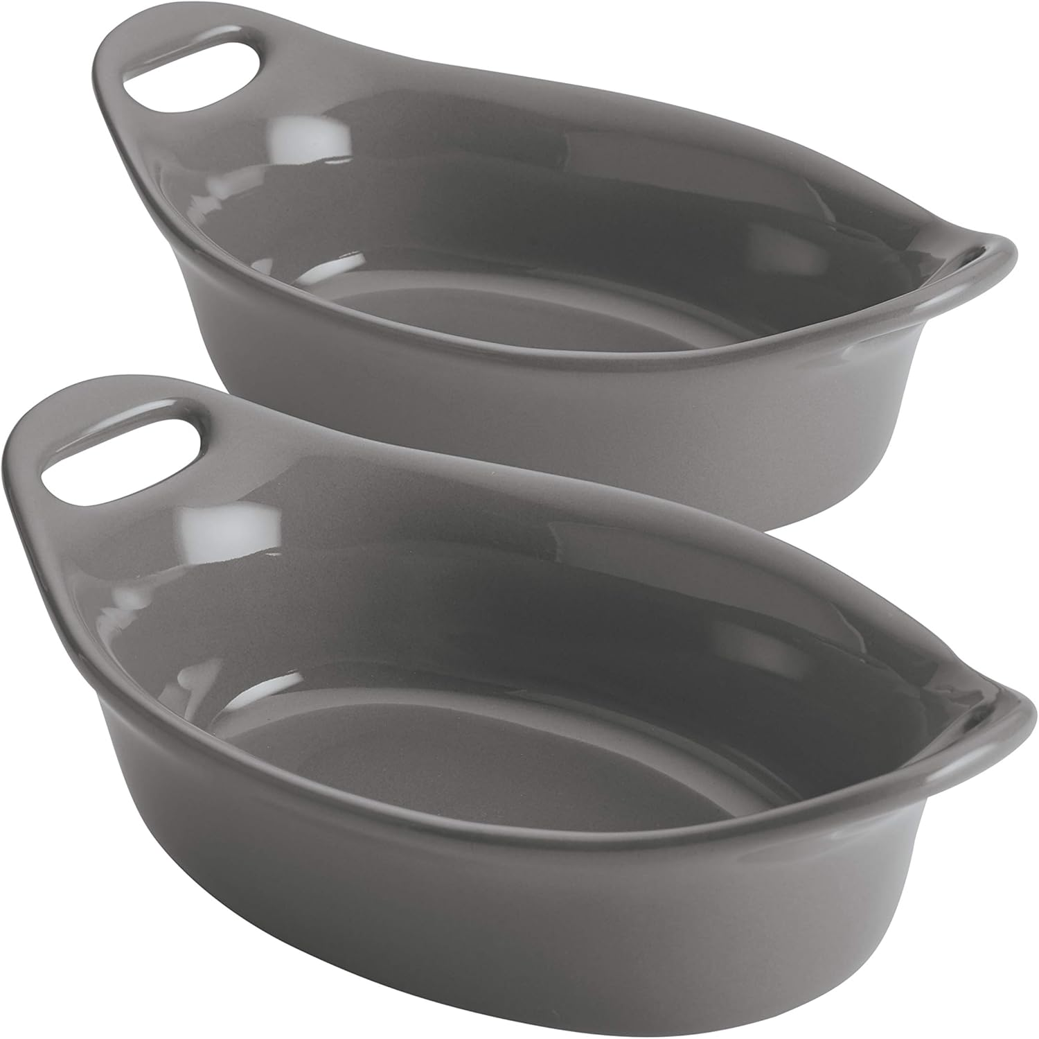 Rachael Ray Solid Glaze Ceramics Au Gratin Bakeware/Baker Set, Oval - 2 Piece, Light Blue