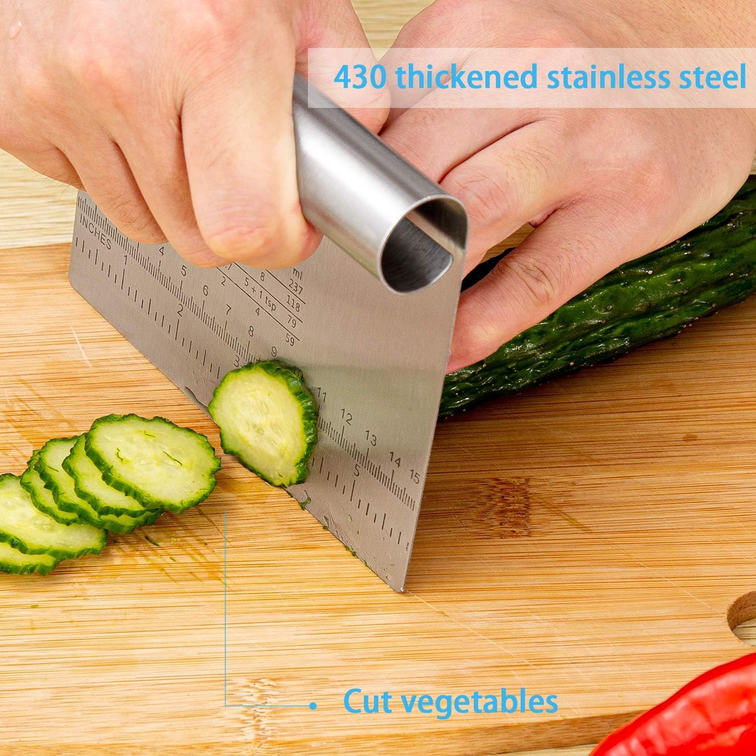 Pro Dough Pastry Scraper/Cutter/Chopper Stainless Steel Mirror Polished with Measuring Scale Multipurpose- Cake, Pizza Cutter - Pastry Bread Separator Scale Knife 2PCS image number 1