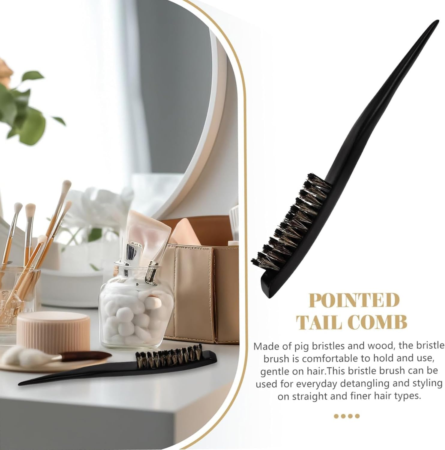 Wzenclave 1PCS Bristle Brush for Women, Slick Back Hair Bristle Hair Slicking Wood Hair Bun Maker Teasing Comb, Scalp Meridian Comb, anti Knotting Comb, for Slick Bun Stiff Brush Dense Hair image number 5