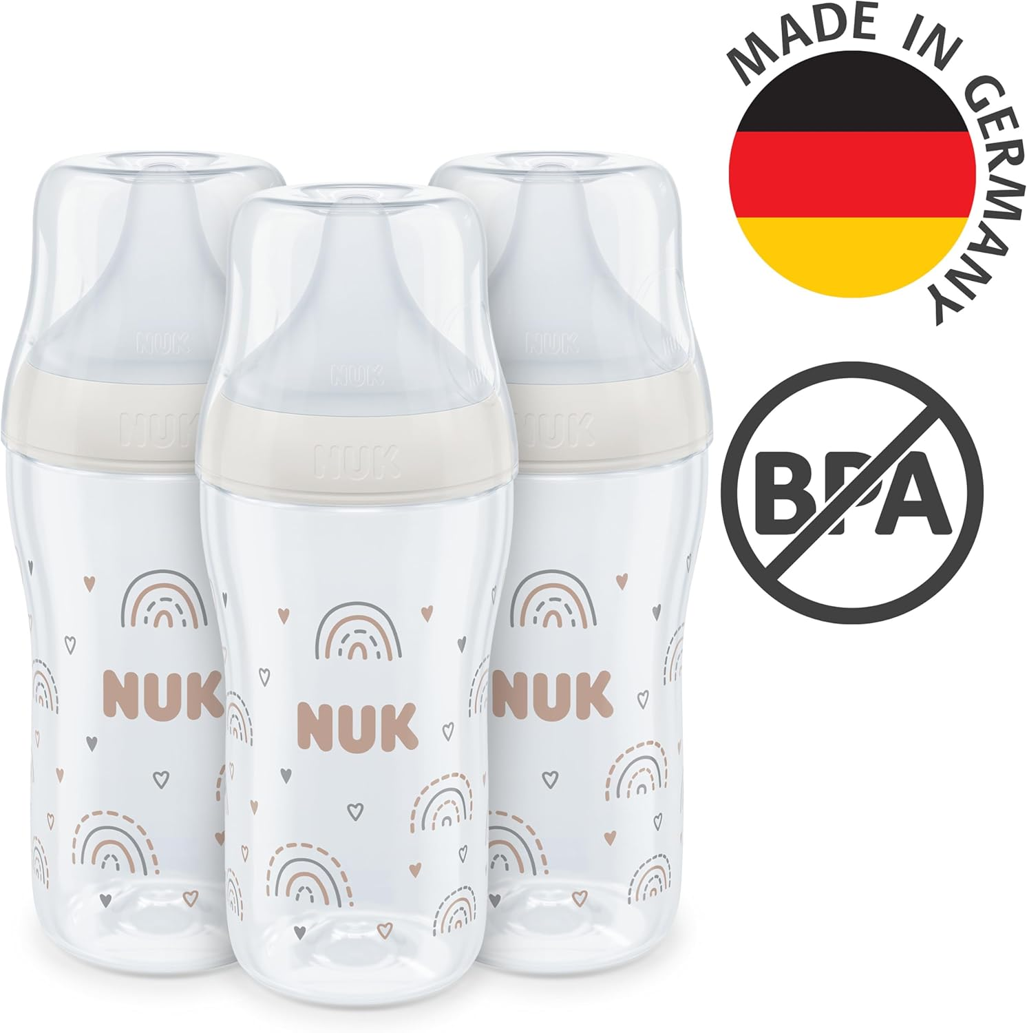 NUK Perfect Match Baby Bottles Set | 3+ Months | Adapts to Baby'S Palate | Temperature Control | anti Colic Vent | 260 Ml | Bpa-Free | Medium Silicone Teat | Rainbow | 3 Count image number 6