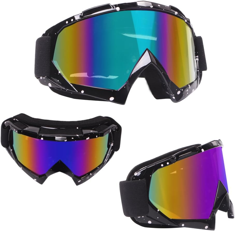 Motorcycle Goggles Dirt Bike Goggles 4-FQ Motocross Goggles Windproof Dustproof Scratch Resistant Ski Goggles Protective Safety Glasses PU Resin(Color Lens Marble Black Frame)