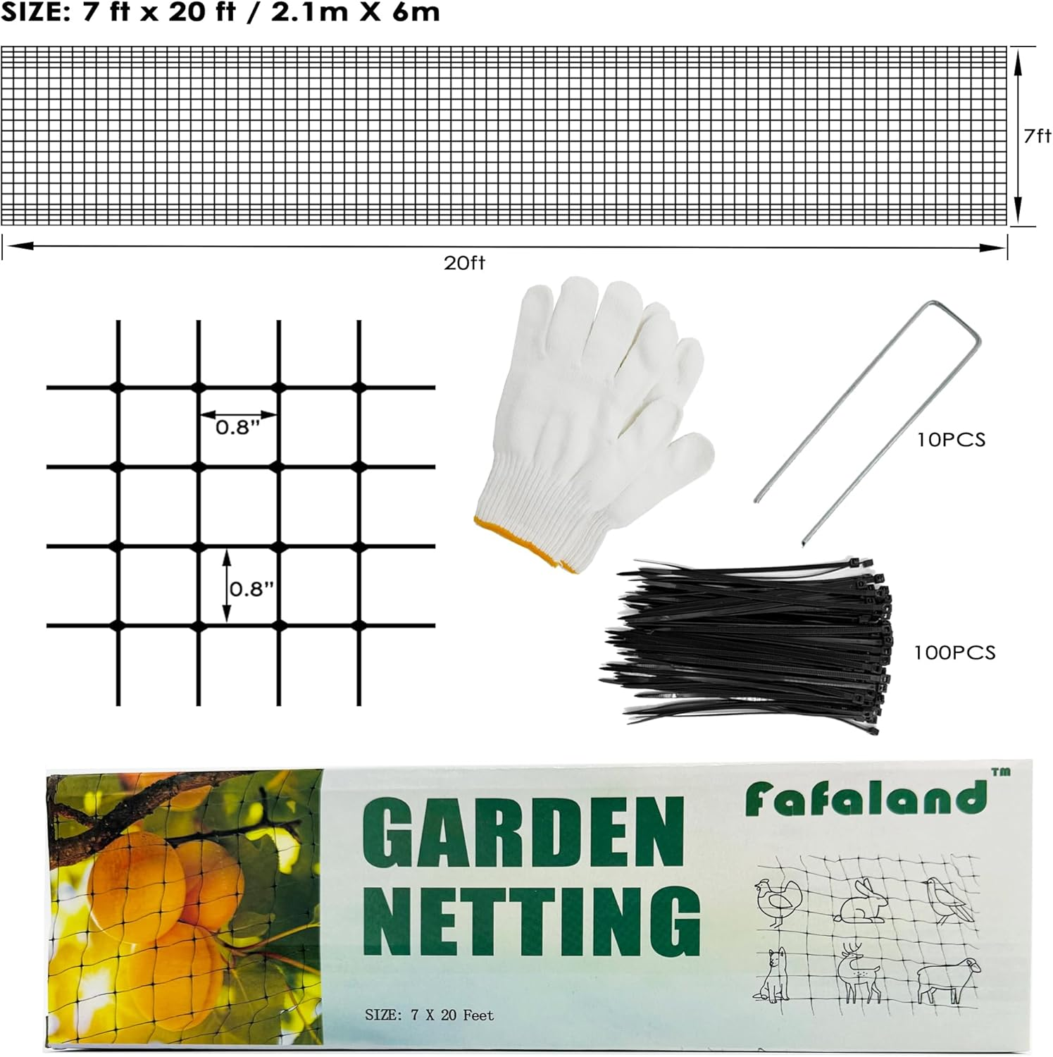 Bird Netting 7X20 Feet for Garden Protection, Temporary Reusable Fence Barrier anti Birds, Flexible Plastic Trellis Netting for Vegetables Fruit Flowers Crops Fence Cover. image number 2