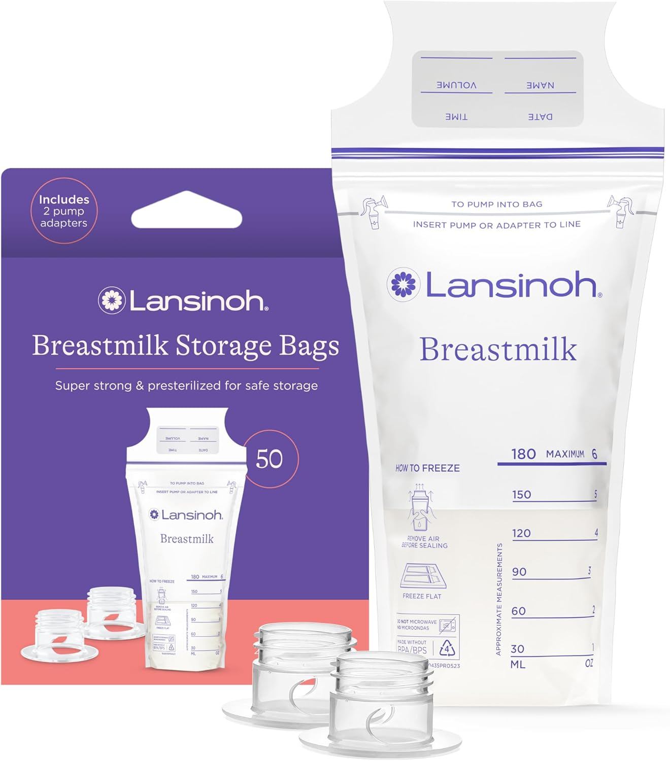 Lansinoh Breastmilk Storage Bags with Pump Adapters for Bags, 50 Count image number 3