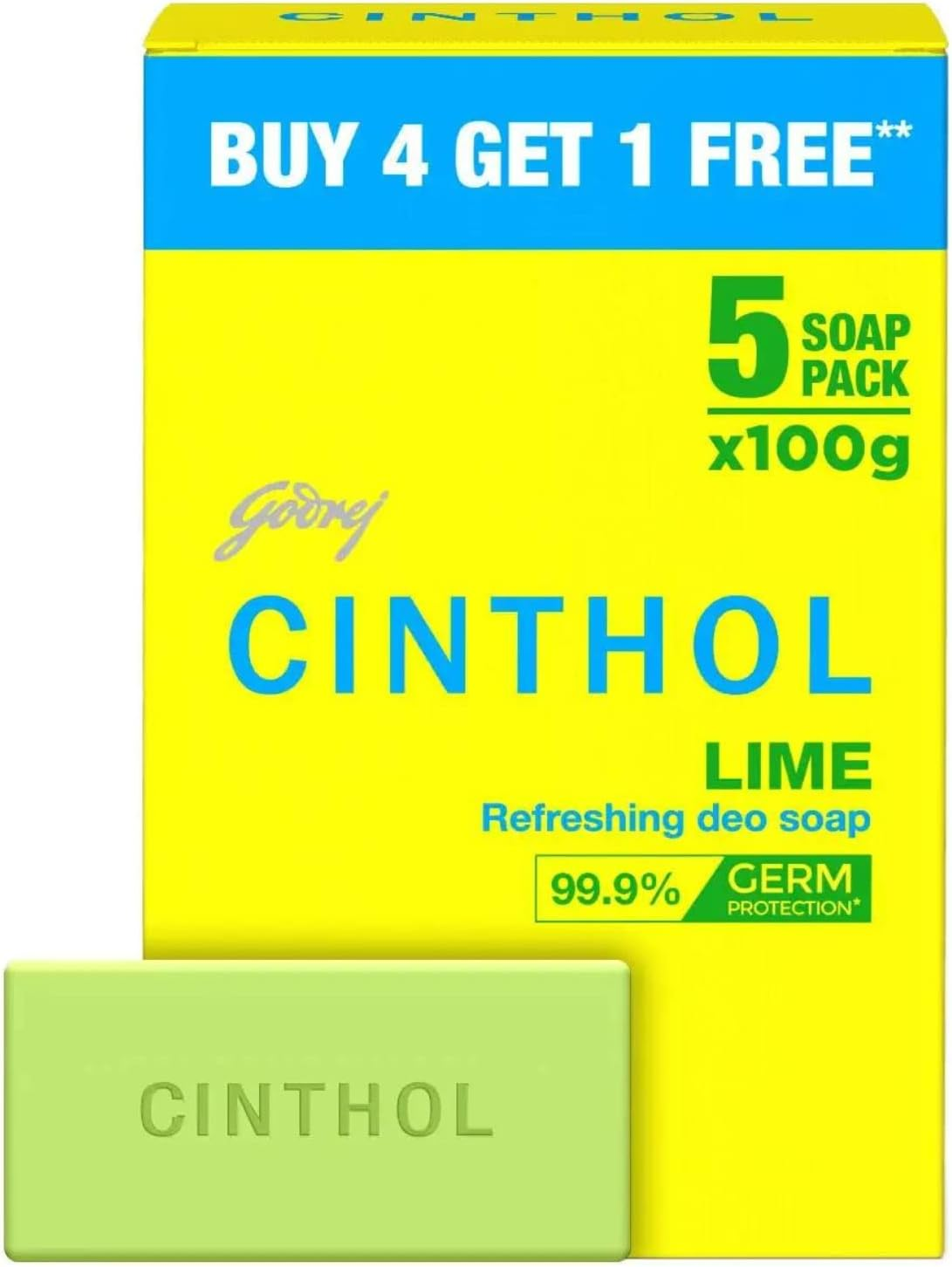 Cinthol Lime Soap, 100G (Pack of 4) with 100G Free image number 6