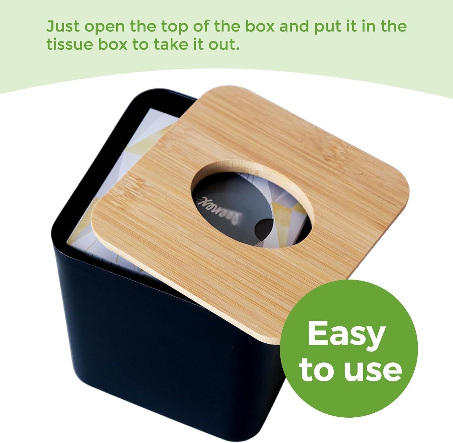 Tissue Box Cover Square, Black Tissue Box Holder with Bamboo Cover Plate, Cube Tissue Box Cover for Desk Accessories, Tissue Holders Decorative Square Tissue Box Tissue Holders for Bathrooms Bedrooms image number 3