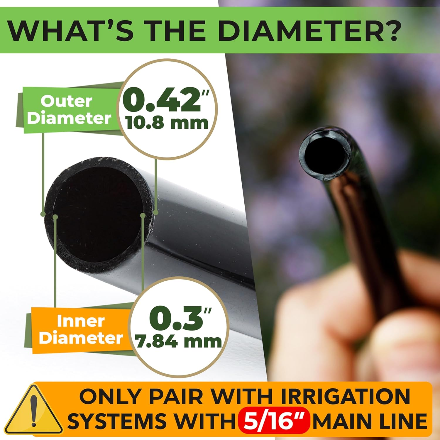 CARPATHEN 5/16 Drip Irrigation Tubing - Mainline - (.42" OD X .30" ID) 100 Ft Black PVC Water Line image number 2