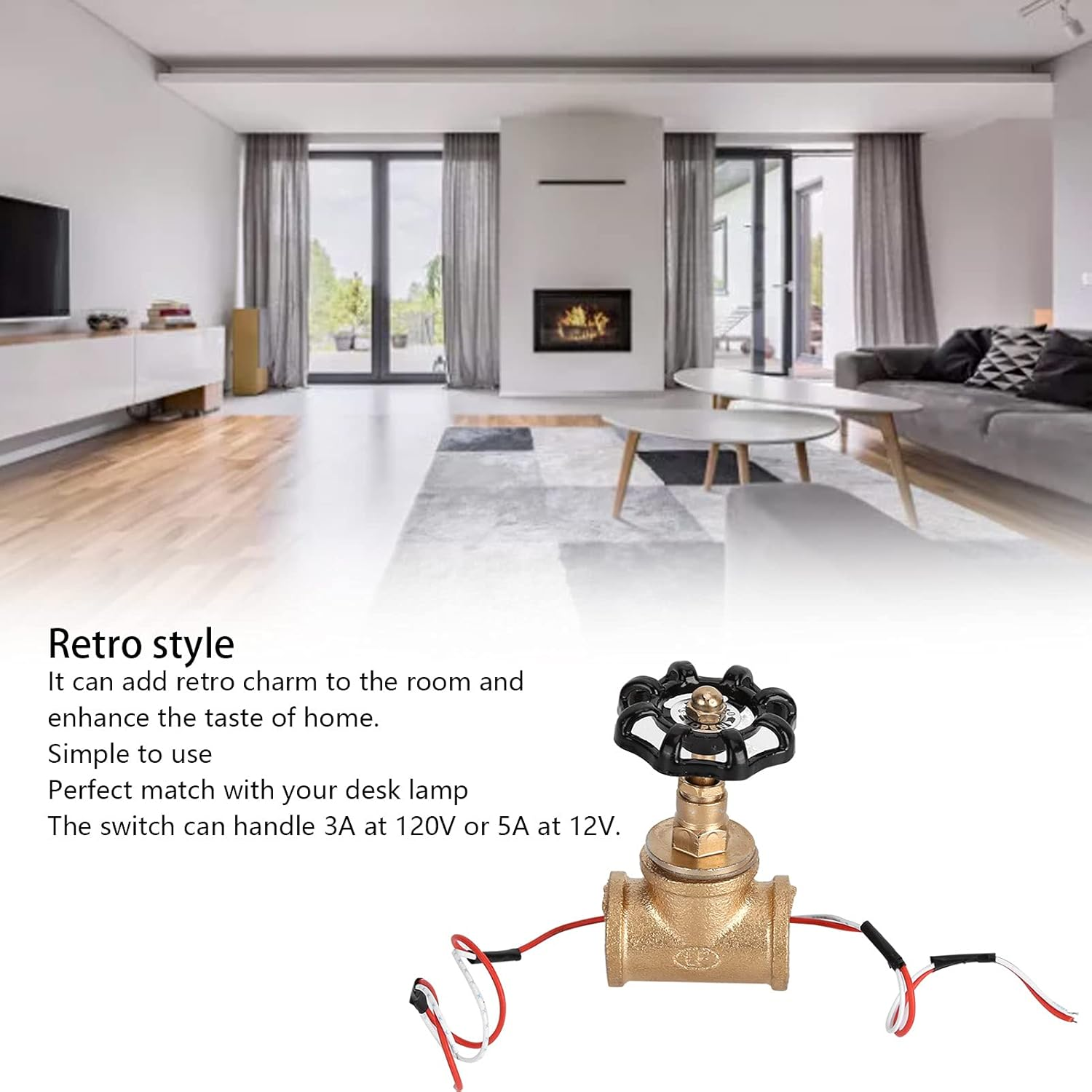 GLOGLOW Other Electrical Switches Switch, Iron Body, Retro Style for Home and Shop, 3A at 120V, Unique Black and Gold Design Steampunk Vintage Light Nan image number 6