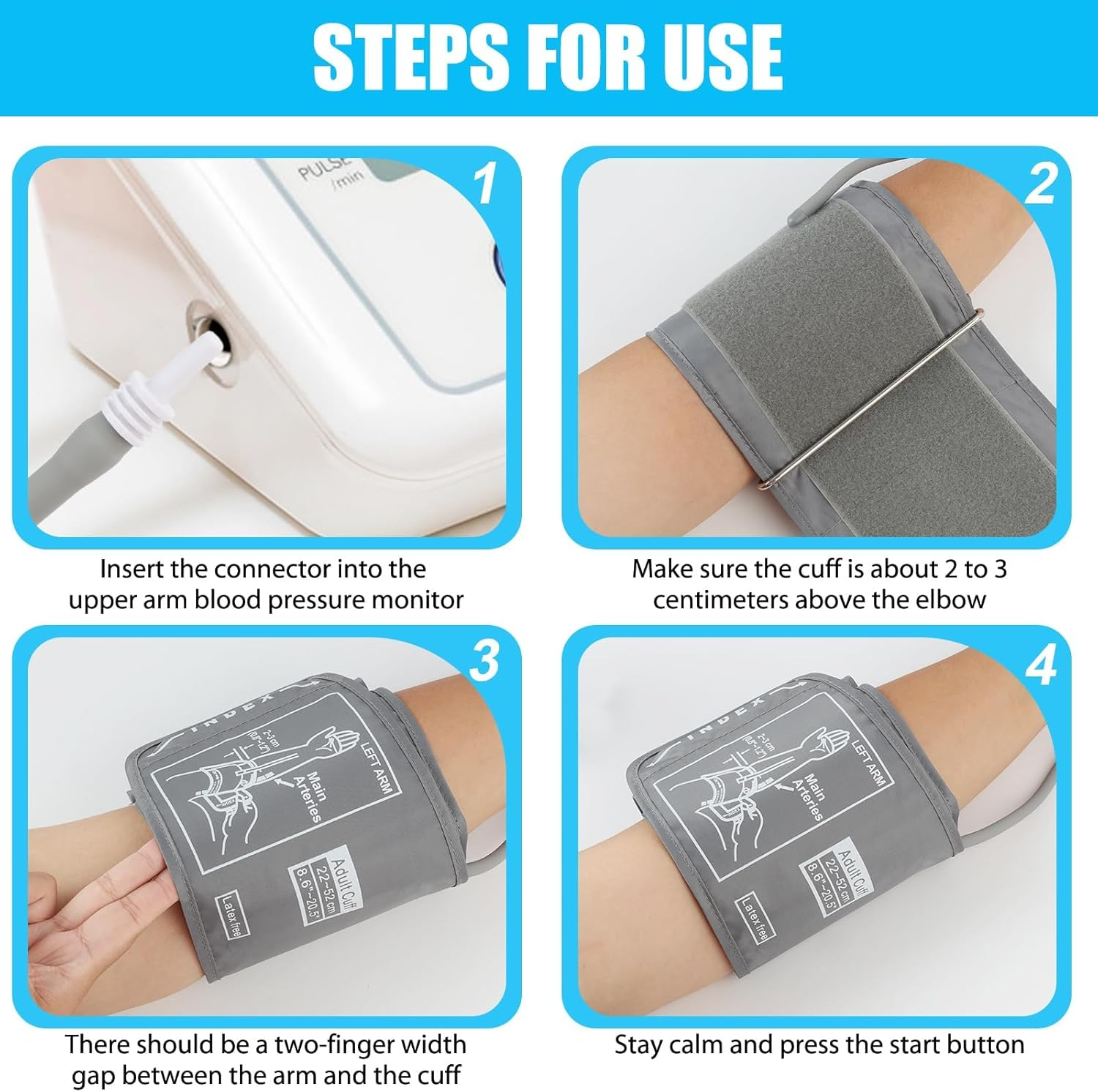 Extra Large Blood Pressure Cuff Compatible with Omron 22-52CM, Digital Upper Arm Blood Pressure Monitor, Blood Pressure Cuff with 4.6Mm Connectors, Replacement XL Cuff Compatible with Omron (Grey) image number 5