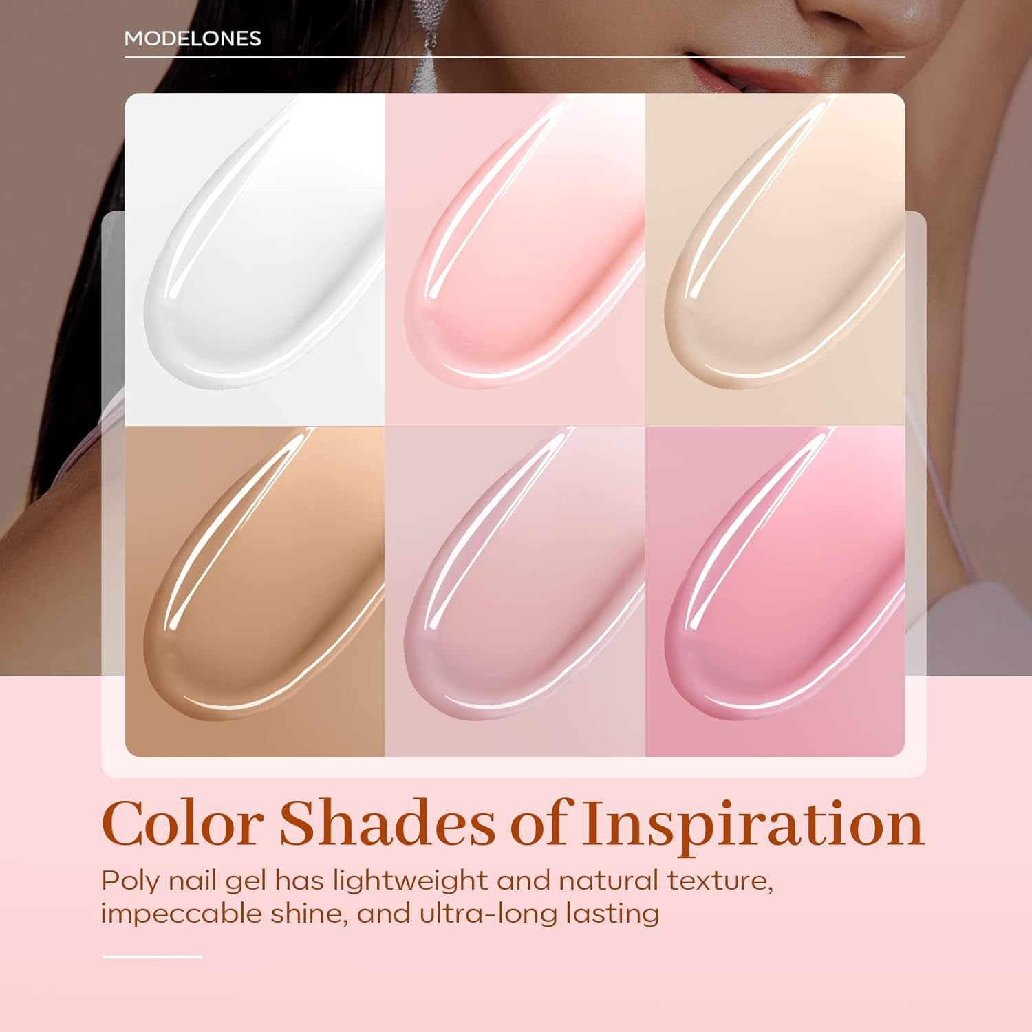 Modelones Poly Extension Gel Kit for Nail, 6 Colors Pink Nude Collection Poly Nail Gel Set Builder Gentle Colors French Manicure DIY Design Home Salon image number 3
