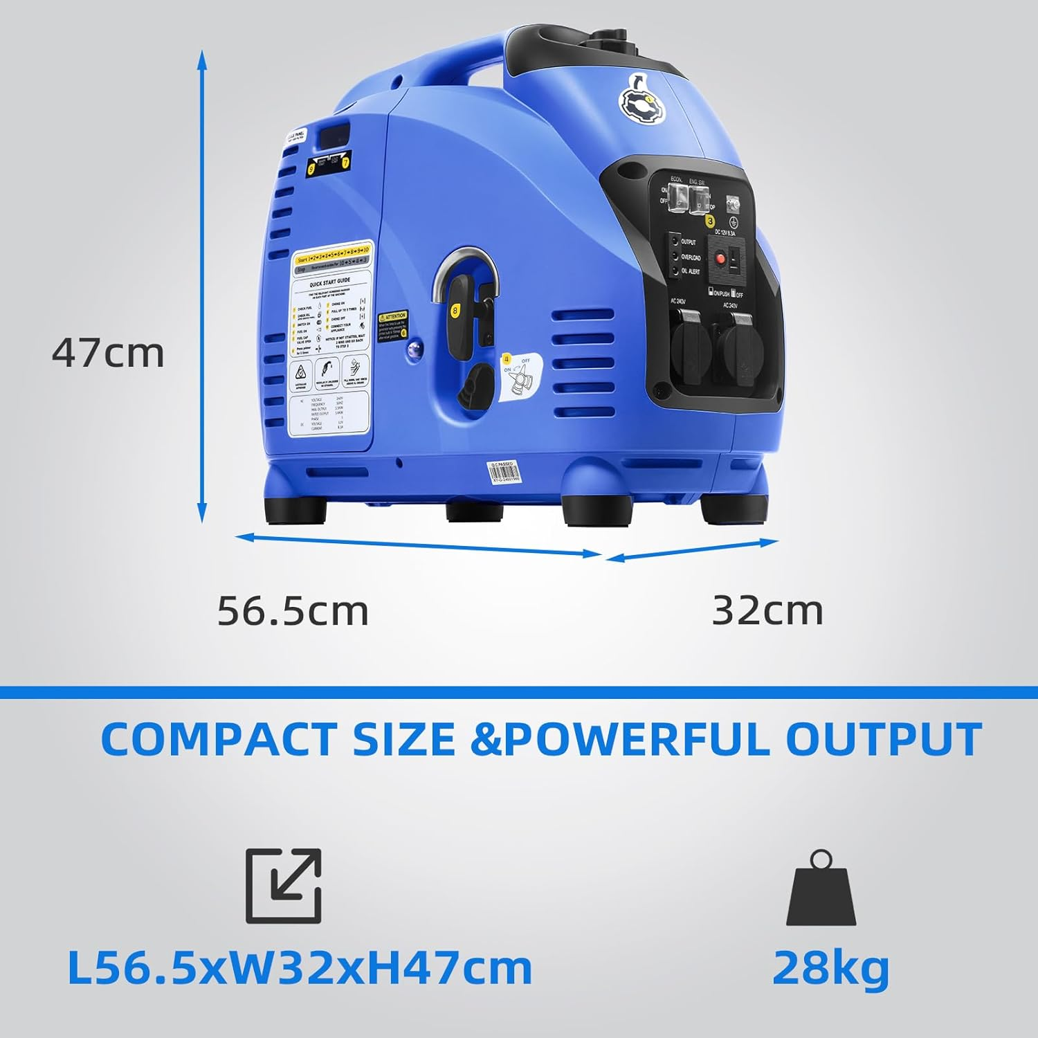 Gentrax GT3500 Inverter Generator &ndash; 3.0Kw Continuous / 3.5Kw Peak, Pure Sine Wave Petrol Unit, 62Db Quiet,4.6Hr Runtime at Half Load, Light Weight 28 Kg image number 6