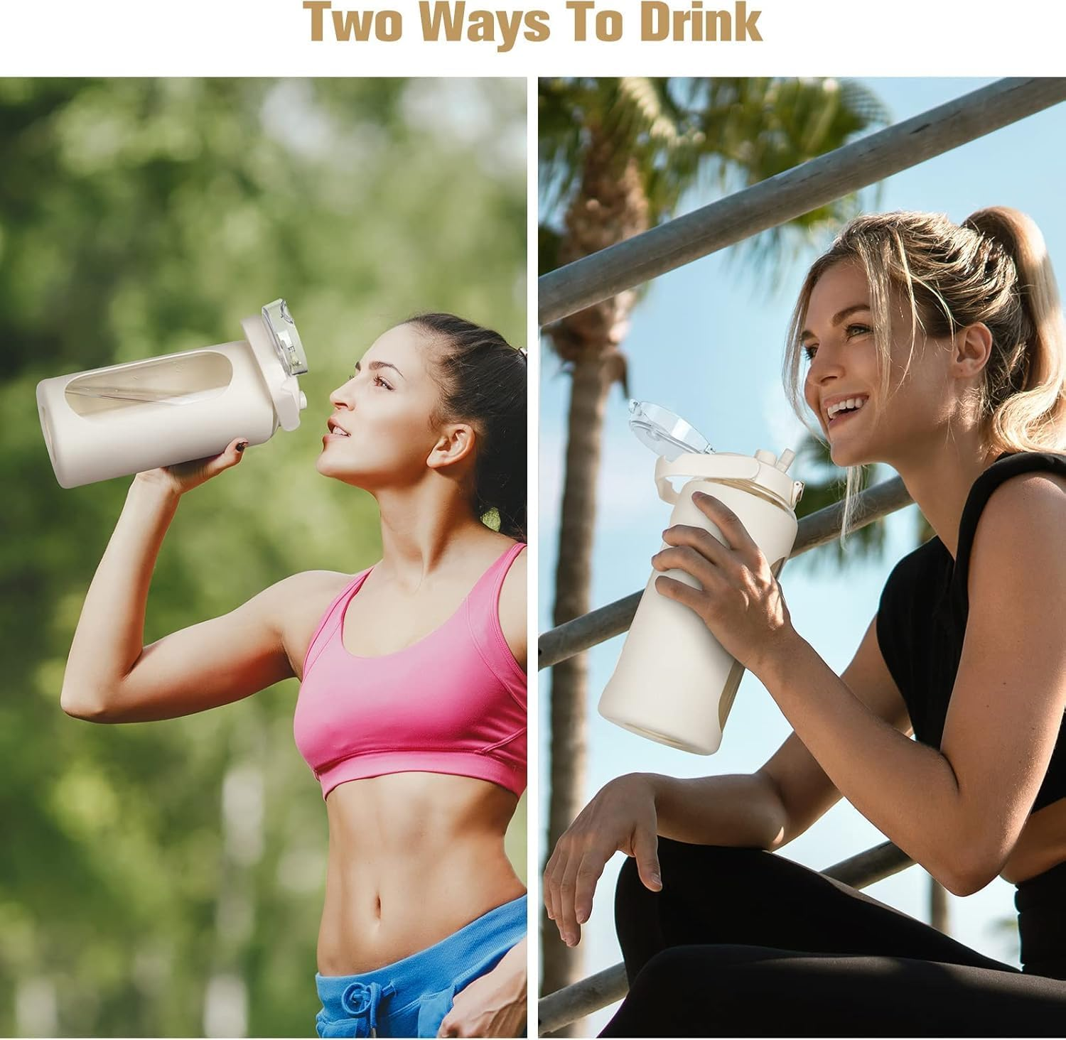 PKBD 1800Milliliter Glass Water Bottle with Silicone Sleeve, Half Gallon Water Bottle with 2 in 1 Lid and Straw, 2L Large Glass Water Jug for Sports Gym Workout White image number 5