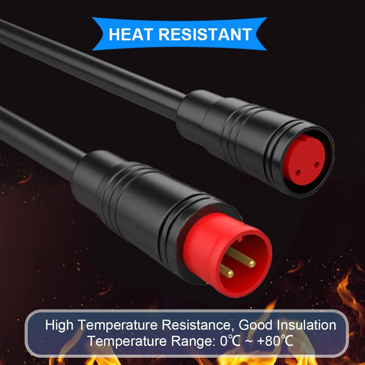 Xiatiaosann 5 Pairs Waterproof Julet 2 Pin Connector Extension Cable for E-Bikes - 20Cm Female and Male Plug Wire for Electric Bike Light, Throttle Grip with 20 Pieces Heat Shrink Tube