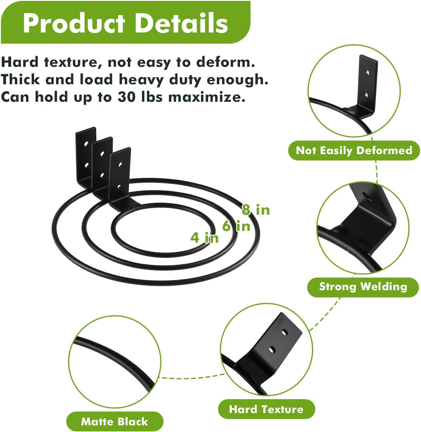 8 Pack 4/6 in Flower Pot Holder Ring Wall Mounted Metal Hangers Bracket for Home Garden Indoor Outdoor Planters, Black image number 6