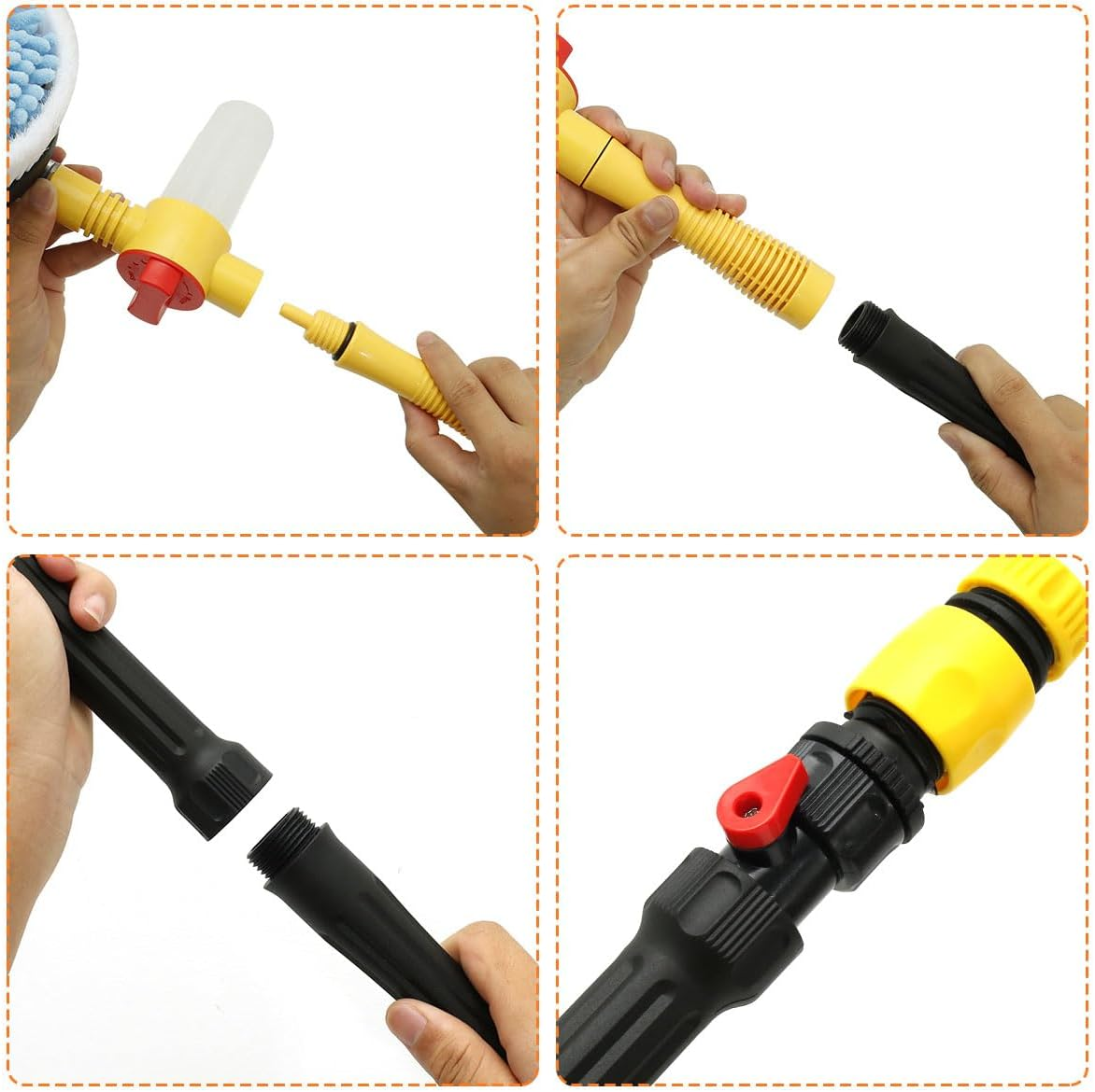 Auto Rotating Car Wash Brush Multifunctional Car Foam Cleaning Kit with 360&deg; Spin Head Portable Chenille Car Scrub Brush High Pressure Cleaning Tool Long Handle for Home Car(Waterless Pipe)