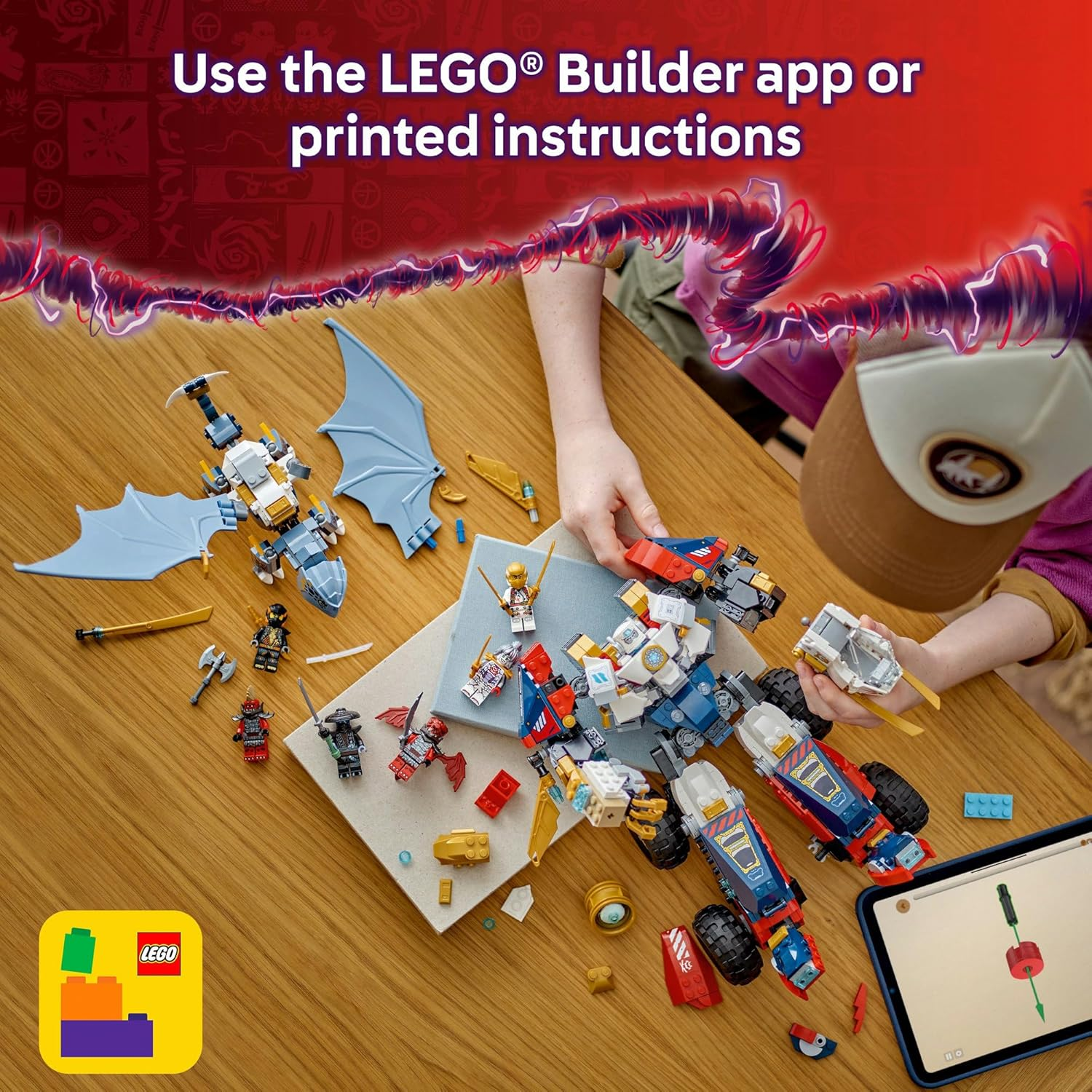 LEGO NINJAGO 4In1 Zane&rsquo;S Ultra Combiner Mech Toy for 9+ Year Old Boys & Girls, Rebuilds into Kids Toy Jet, Car Model, Dragon & Ninja Figure, Incl. 6 Minifigures, Dragons Rising Building Set 71834 image number 3