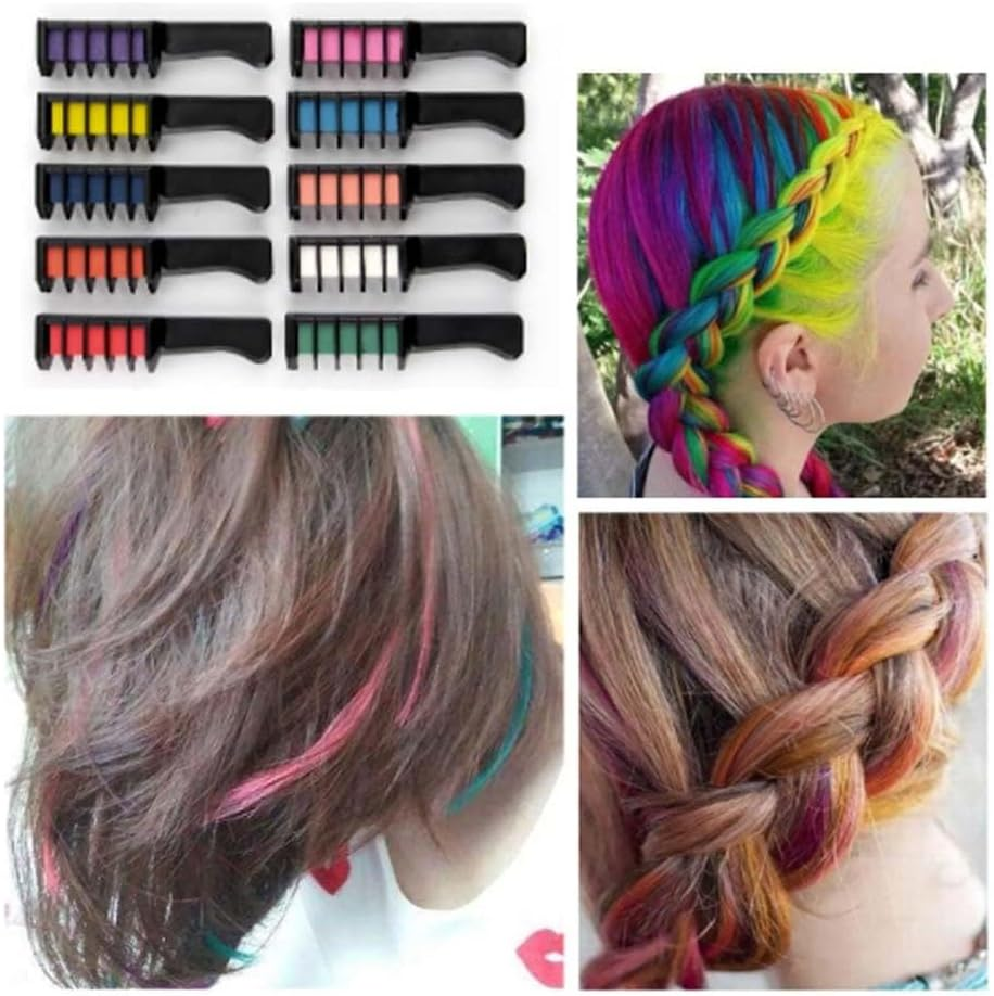 Hair Chalk Comb Temporary,10 Colors Hair Dye Comb,Hair Dye Comb Applicator,Disposable Multi-Color Hair Chalk Combset,Hair Chalk for Girls Washable, for Kids Boys Girls Party image number 6
