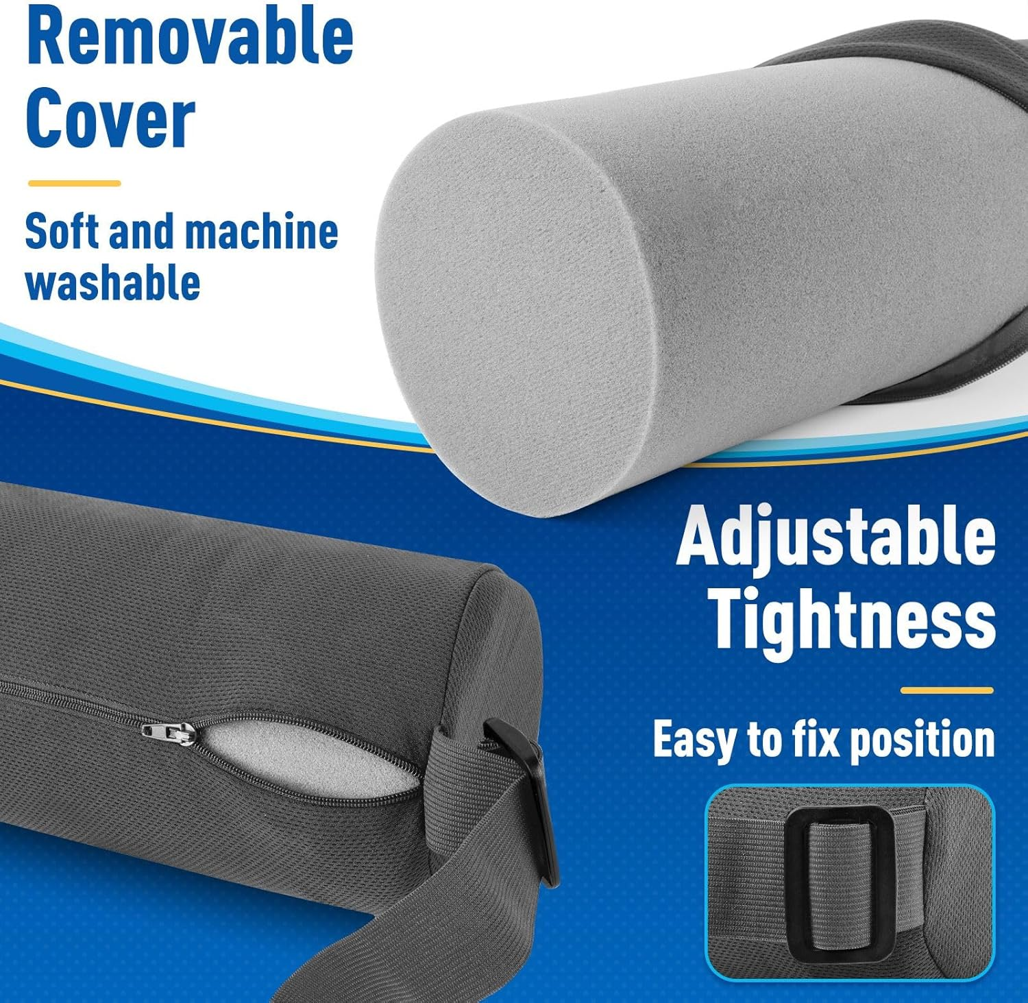 Seat Cushion, Lumbar Roll Support Pillow for Office Chair, Car, Gaming Chair, Memory Foam Back Cushion with Washable Cover for Relieving Back Pain & Improving Posture,Grey image number 2