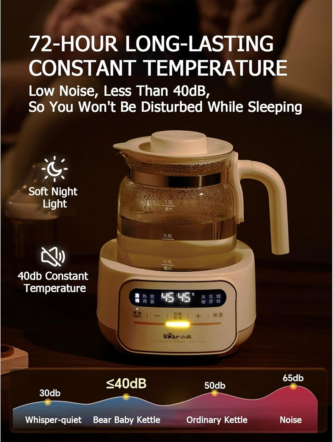 NEW Baby Bottle Warmer, 1.3L Formula Maker with &plusmn;1℃ Precision, 72H Keep Warm, 316 Stainless Steel & One-Key Purification (Chinese Panel) image number 3