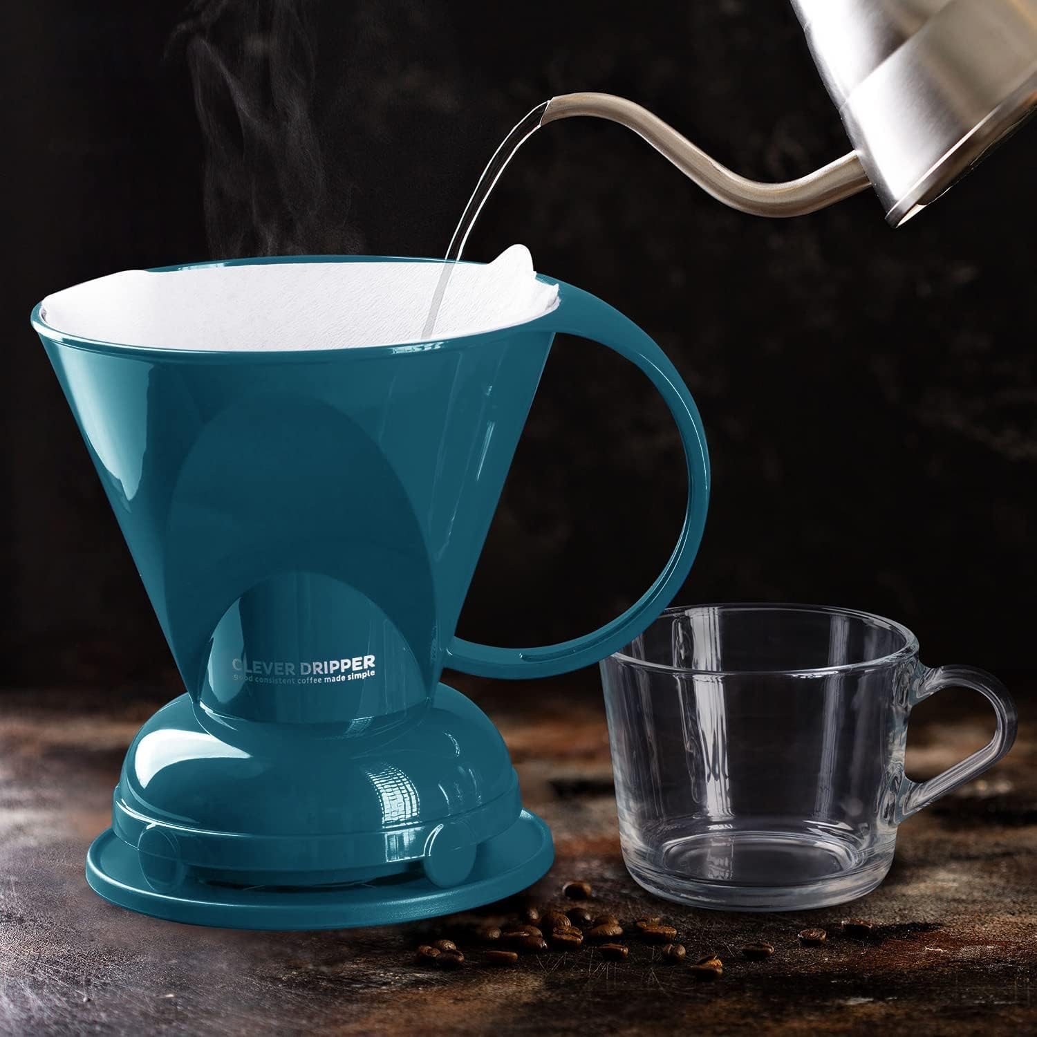 Clever Coffee Dripper and Filters, Large 18 Oz| Barista'S Choice| Safe BPA Free Plastic|Includes 100 Filters (Peacock Blue) - Cloud image number 3