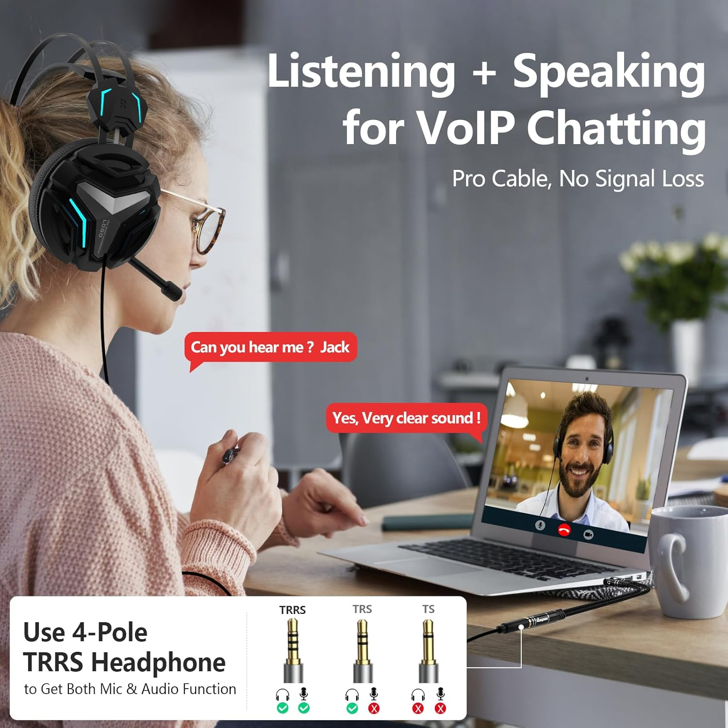 Headphone 3.5Mm Splitter Mic Cable for Computer, KOOPAO Headset 3.5Mm Female to 2 Dual Male Microphone Audio Stereo Jack Earphones Port to Gaming Speaker PC Adapter image number 4