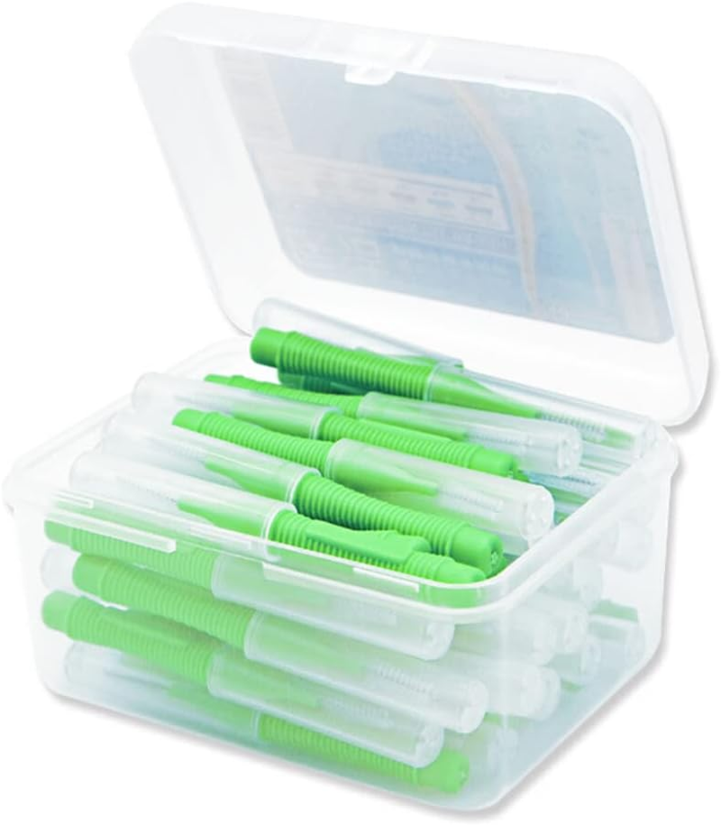 40Pcs Interdental Brush Supple Floss Push-Pull Teeth Brushes I Shaped Handheld Indoor Oral Hygiene Tool Travel Holiday, Green & 0.8Mm