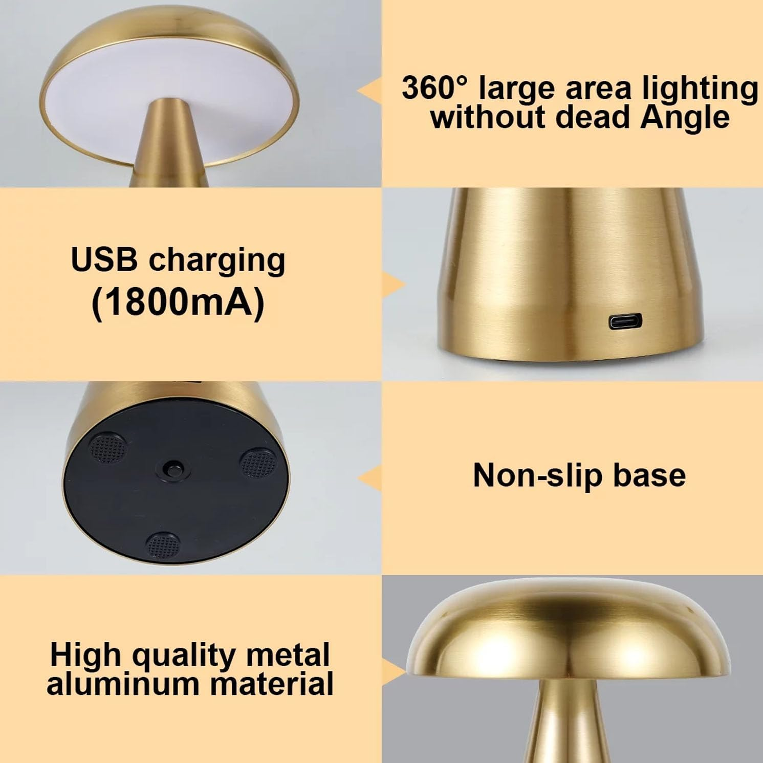 Mushroom Table Lamp Portable Cordless LED Desk Light USB Rechargeable 3 Color Dimming Decorative Metal Bedside for Bedroom Living Room Study Office Energy Saving - Silver image number 3