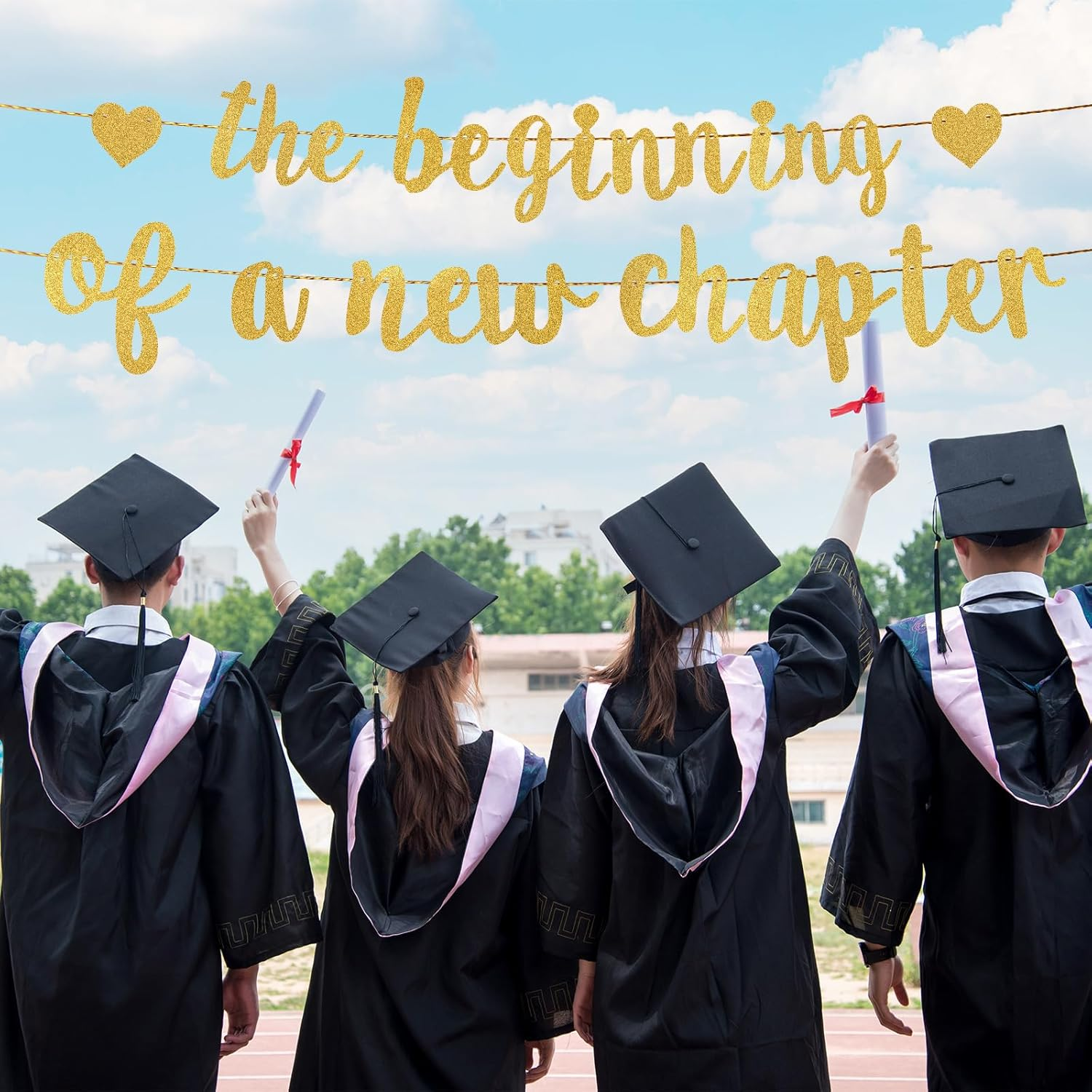 The Beginning of a New Chapter Banner, Shiny Congratulations Banner Farewell Party Garland Sign for Going Away House Warming Graduation New Job Divorce Engagement Party Decorations (Gold) image number 6