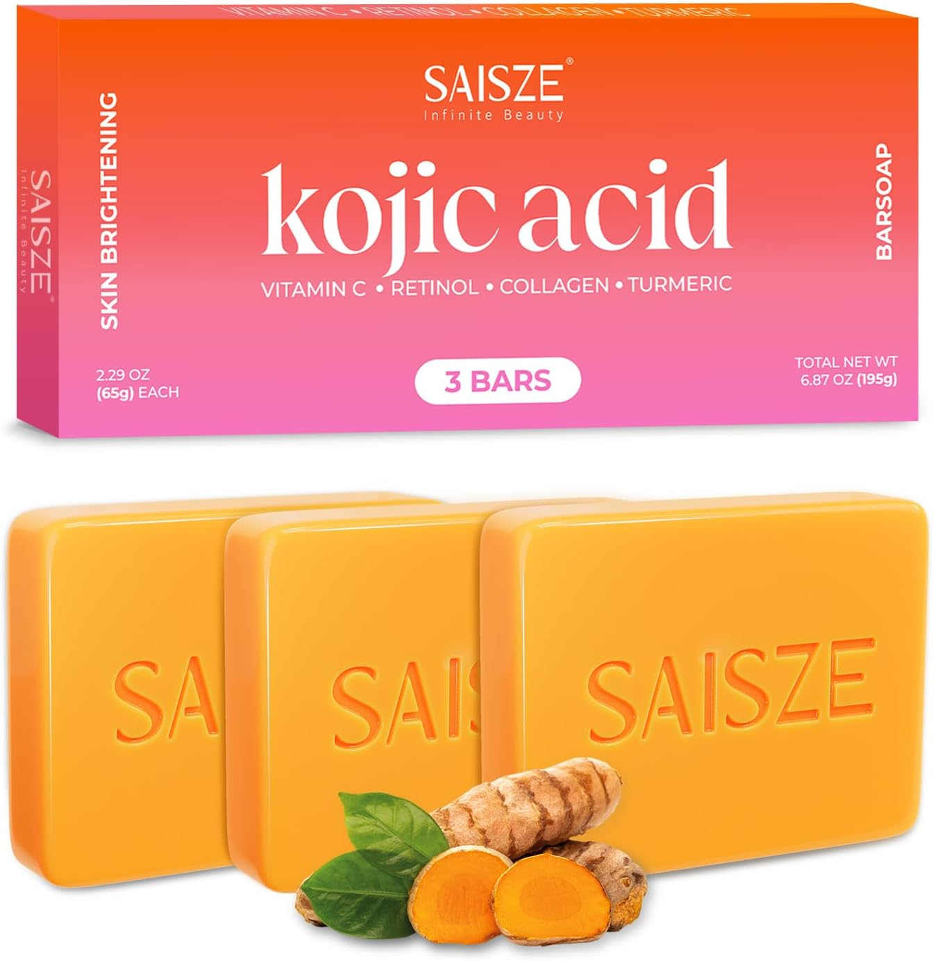 Kojic Acid Soap Bar, Turmeric Soap Bar, Fresh Citrus Scent, Gentle for Face and Body with Vitamin C, Shea Butter, Olive Oil, Collagen image number 2