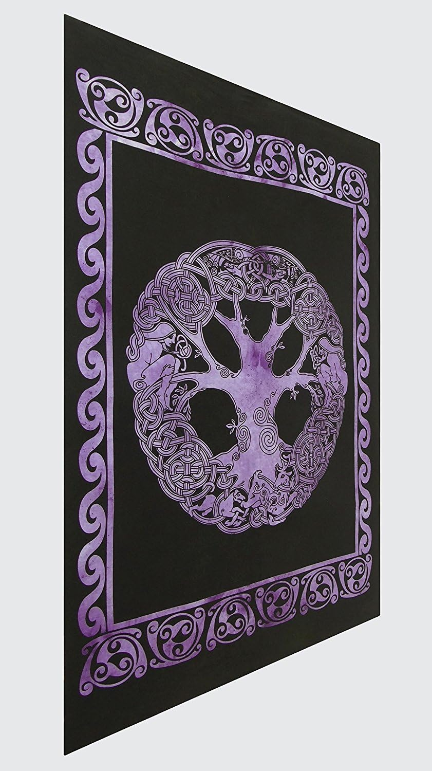 Celtic Tree of Life Tapestry Multi Tie Dye Tapestries Indian Wall Hanging Throw Cotton Poster Yoga Mat (Purple) image number 1