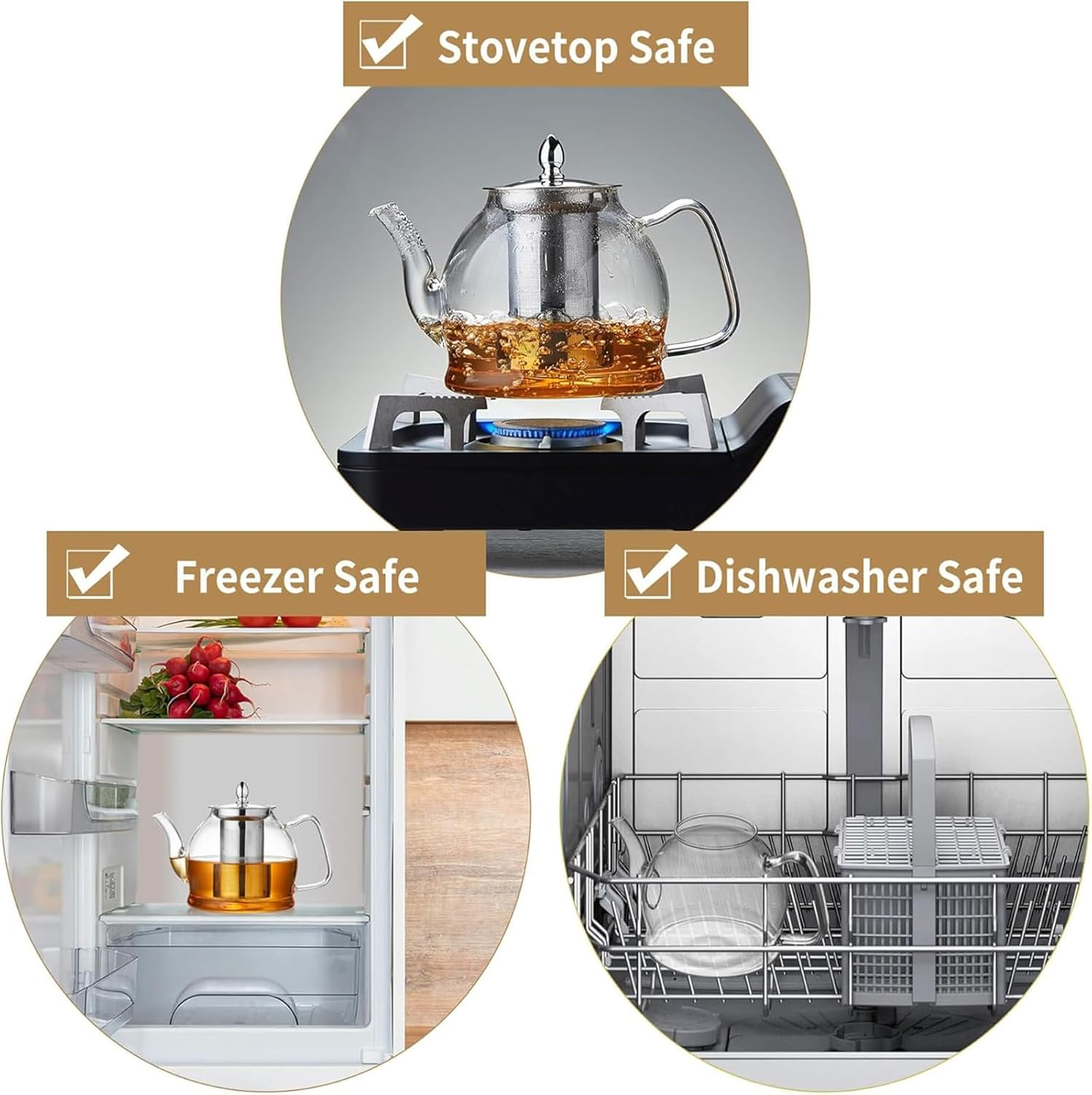 1200Ml Glass Teapot Stovetop,Clear Glass Tea Pot Stovetop Safe with Removable Infuser for Teapot Blooming and Loose Leaf Maker Tea Brewer Camping, Travel (Clear)