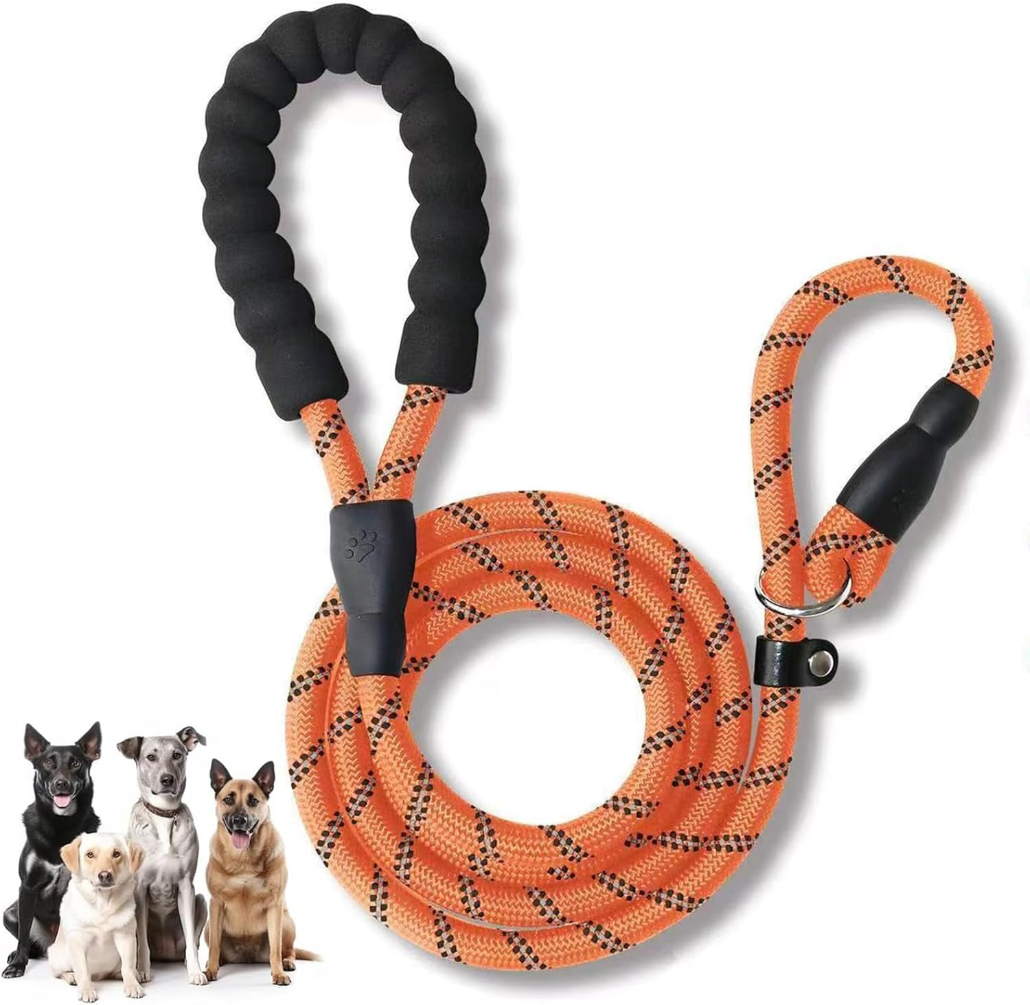1.2M Non-Slip Lead Dog Leashes with Comfortable Padded Handle, Anti-Choking Rope Dog Non-Slip Leash, Reflective Strong Sturdy Heavy Duty Rope Leash, Dog Training Leash for Medium Large Dogs (Black)