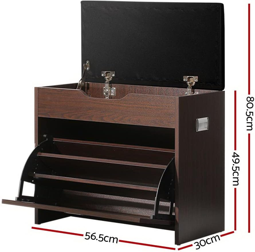 Artiss Shoe Storage Cabinet Bench Box Drawers Adjustable Shelf Stand Shoes Organiser Benches Seat Stool Organizer Home Decor Indoor Outdoor Bedroom Hallway Furniture, Durable and Strong Walnut - Walnut image number 6