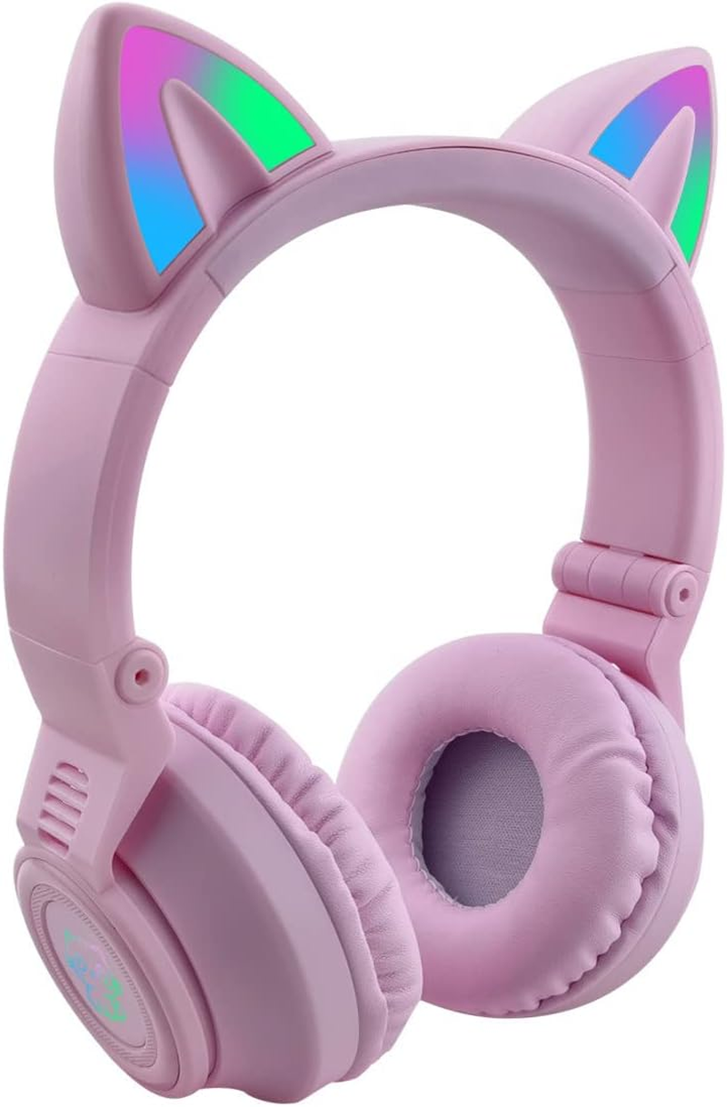 Hisonic Children'S Bluetooth Unicorn Headphones with Colourful Lights for Children from 3 Years (Purple)