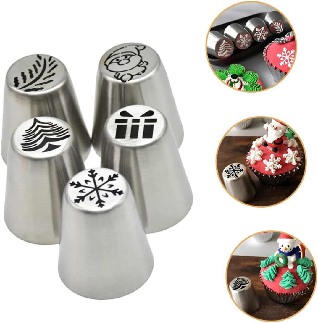 Ergonomic Design Cake Piping Tips Set 5Pcs Stainless Steel for Christmas Cupcake Cookie Decorations image number 5
