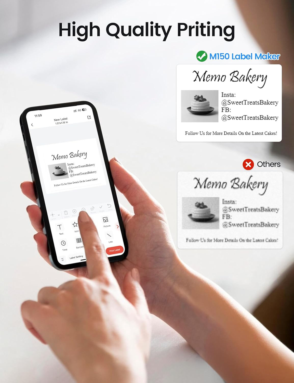 Phomemo M150 Label Maker Machine, 2025 Upgraded Bluetooth Sticker Printer, 2" Thermal Label Priner for Home Use & Small Business, Compatible with Ios & Android Phone, with 1 Pack 40X30Mm Thermal Label image number 6