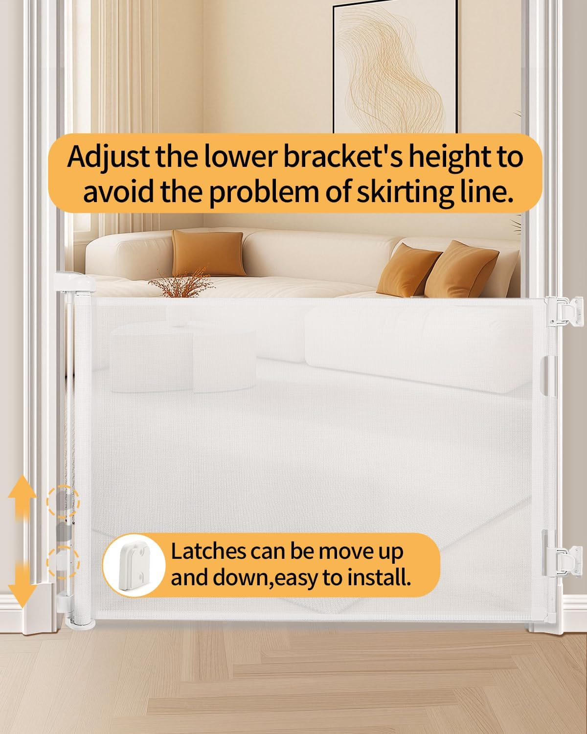 Dearlomum Retractable Baby Gate,Mesh Baby Gate or Mesh Dog Gate,33" Tall,Extends up to 71" Wide,Child Safety Gate for Doorways, Stairs, Hallways, Indoor/Outdoor,White image number 5