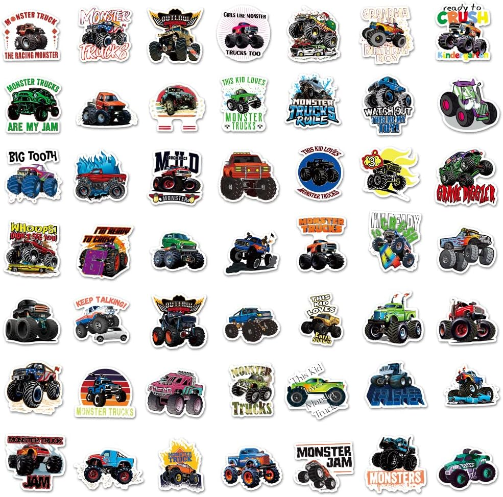 100PCS Monster Truck Stickers, Truck Car Stickers for Kids, Truck Stickers Waterproof for Water Bottles Skateboard Laptop Monster Truck Party Favors for Girls Boys image number 3