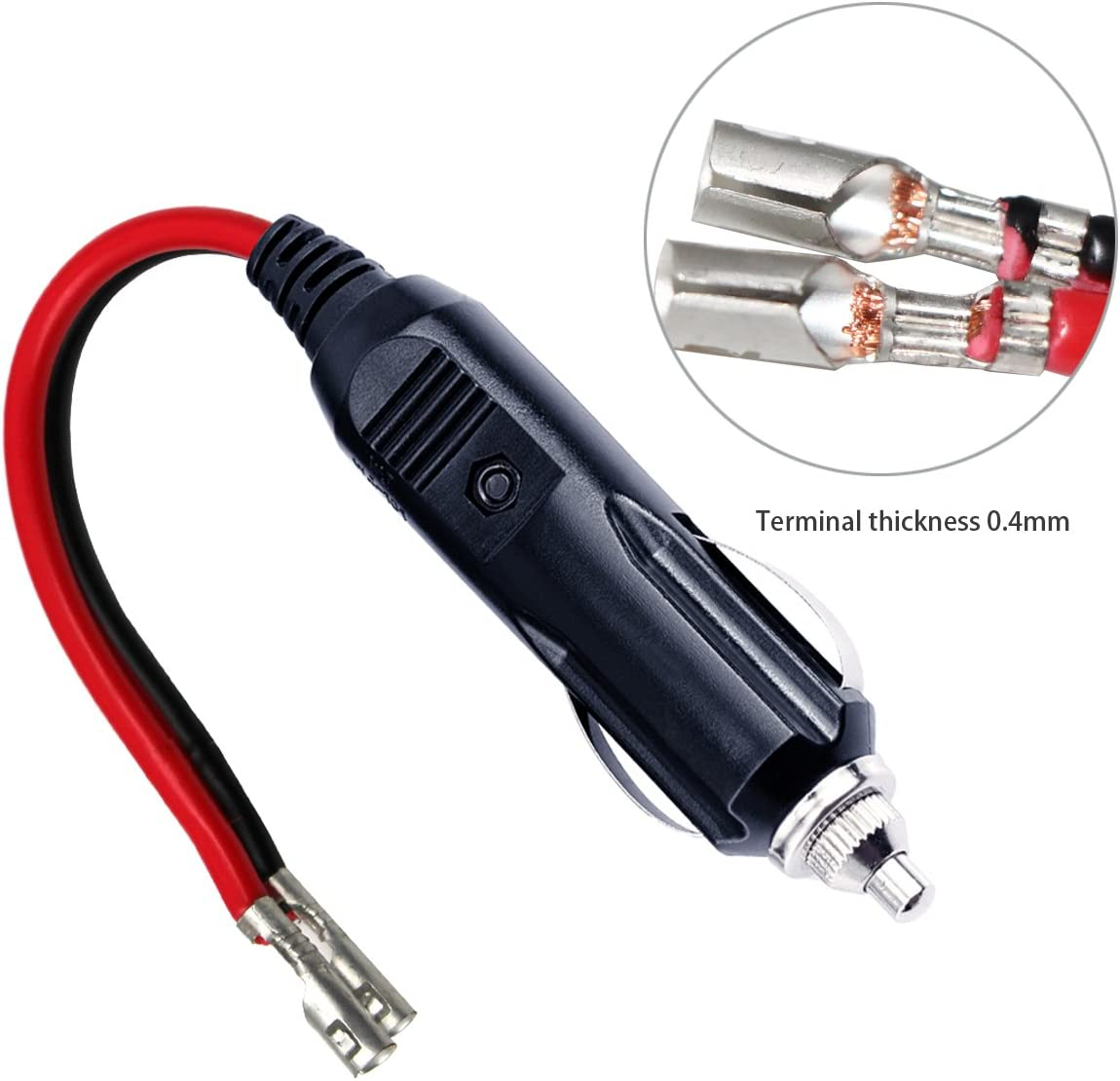 12V Replacement Cigarette Lighter Male Plug with Leads Terminals,Car Adapter Charger Kits Connectors Cigar Plugs Power Supply Auto Cable with LED Lights 15A Fuse for Air Pump image number 3
