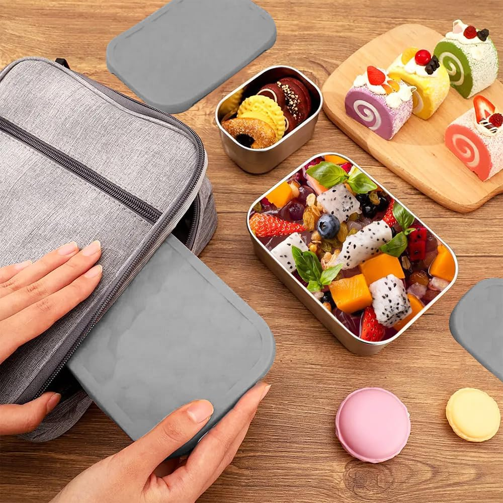 3Pack 304 Stainless Steel Lunch Box,Leak Proof Snack Containers with Silicone Lids,Steel Bento Box for School and Daycare,Food Containers for Snacks, Sandwiches, Fruits, Vegetables(25Oz+8Oz*2) image number 5