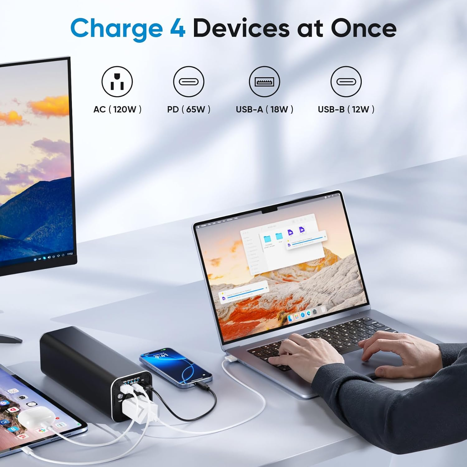 Portable Laptop Power Bank with 120W AC Outlet, 65W PD Fast Charging, 31200Mah Portable Laptop Charger for Laptops, Tablets and Smartphones