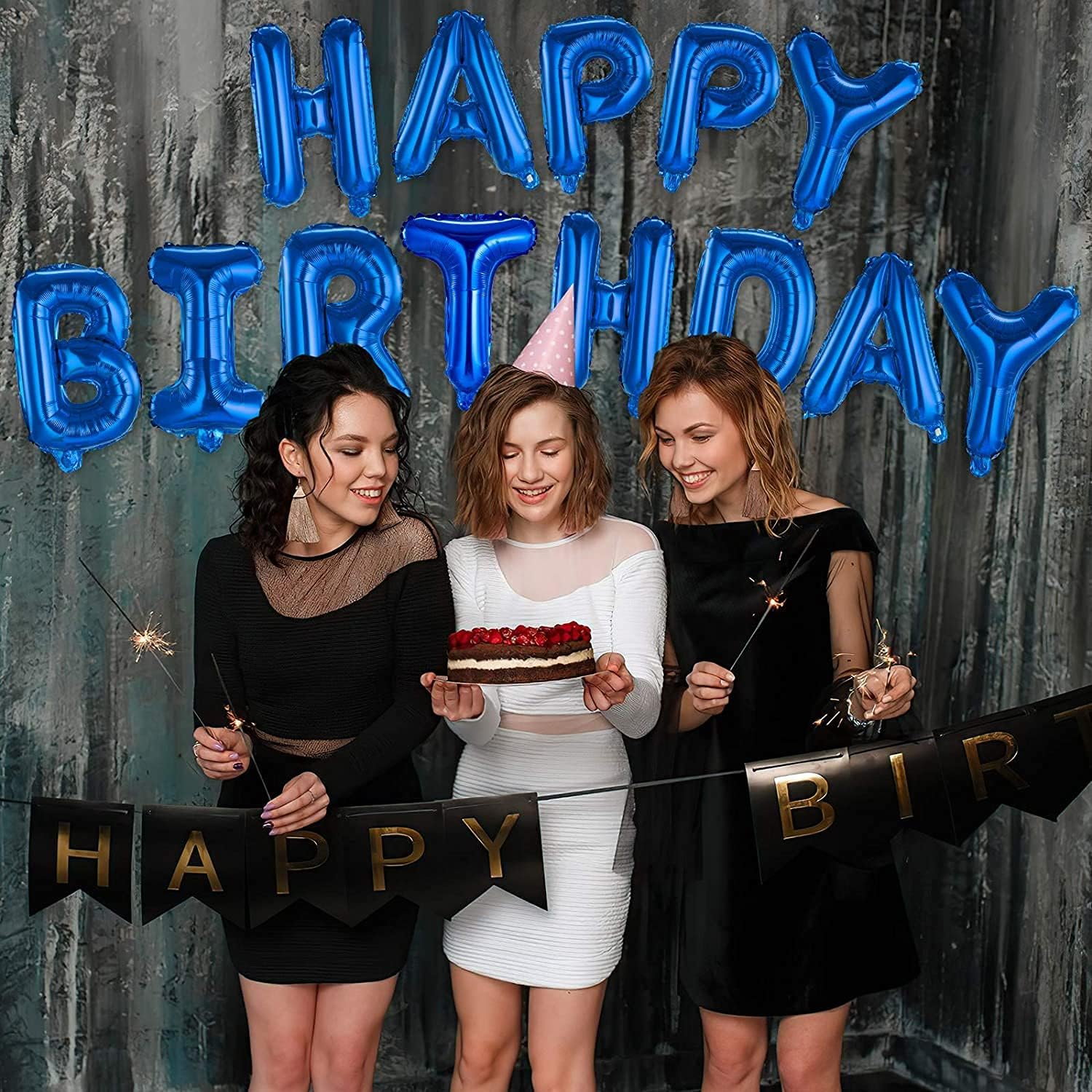 Blue Happy Birthday Balloons for Men Boy, 13PCS Letters Balloons 2 PCS Giant Star Foil Balloons 4 PCS Confetti Balloons 6 PCS Latex Balloons Birthday Party Decorations and Supplies Balloons