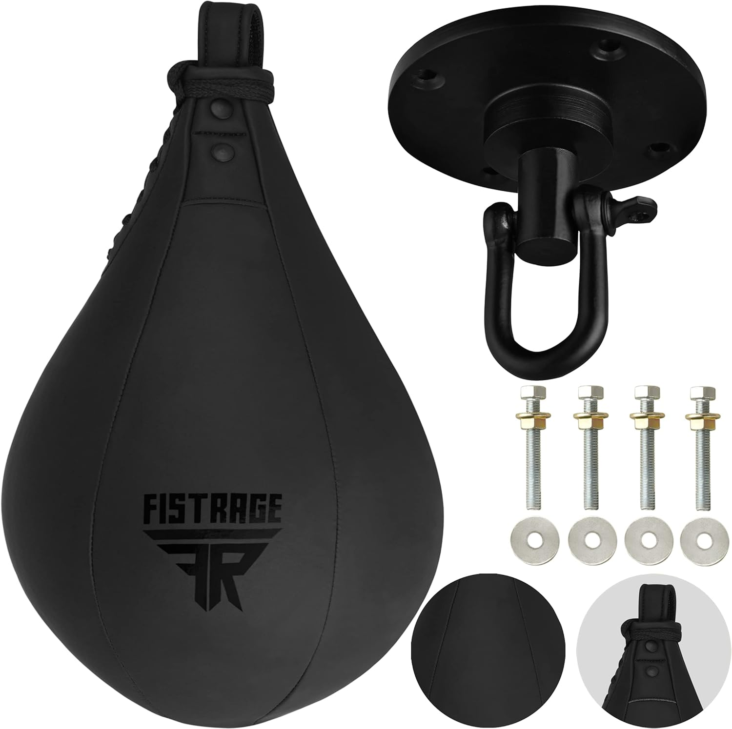 FISTRAGE Speed Bag Boxing Ball Leather MMA Muay Thai Training Punching Dodge Striking Kit with Free Hanging Swivel Workout Speedball Kicking Platform Equipment