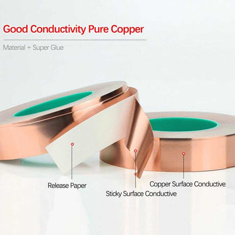 Double-Sided Copper Foil Tape - 10M X 50MM Conductive EMI Shielding Tape for Electrical Repairs, Guitar Shielding, Paper Circuits, and Crafts image number 6