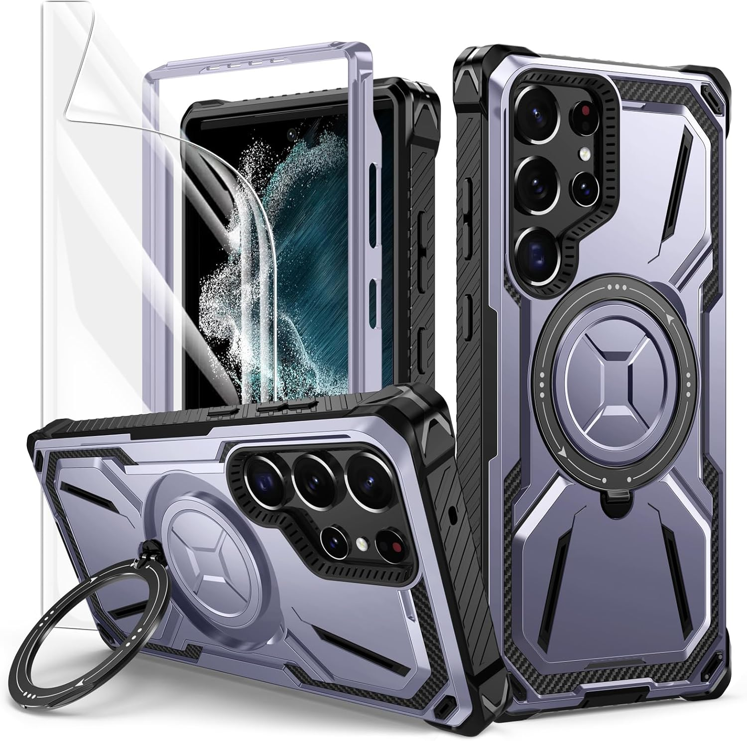 Lanhiem Case for Samsung Galaxy S22 with 2 Pieces Tempered Glass, 360&deg; Ring Stand Protective Case, Military Shockproof Mobile Phone Case for Samsung S22, Blue image number 4