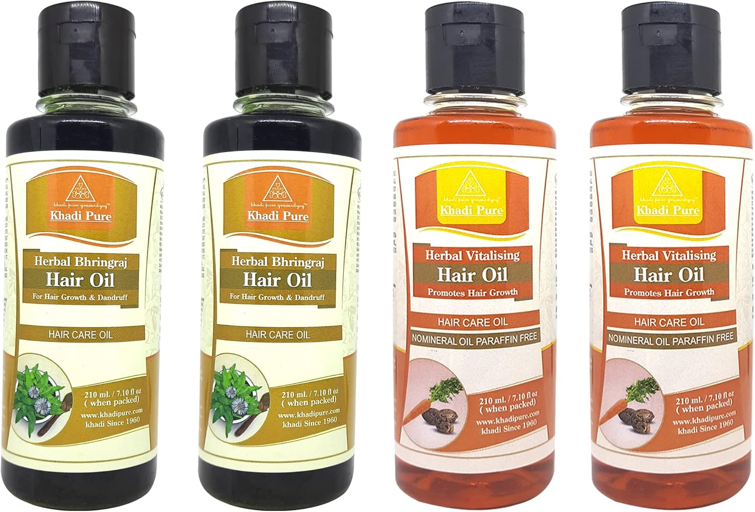 Khadi Pure Bhringraj & Vitalising Hair Oil, 210 Ml (Pack of 4) image number 3